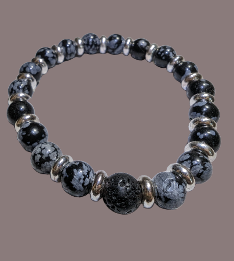 Snowflake Obsidian & Volcanic Lava Stone, Silver