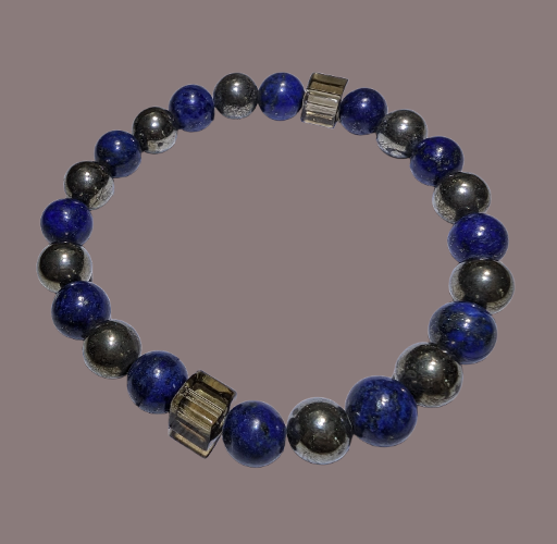Lapis Lazuli, Smokey Quartz & Pyrite 8mm