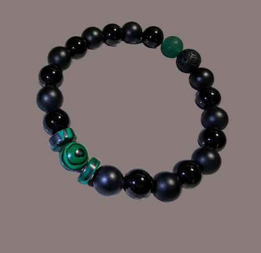 Malachite, Black Onyx, Green Aventurine & Volcanic Lava Stone 8mm