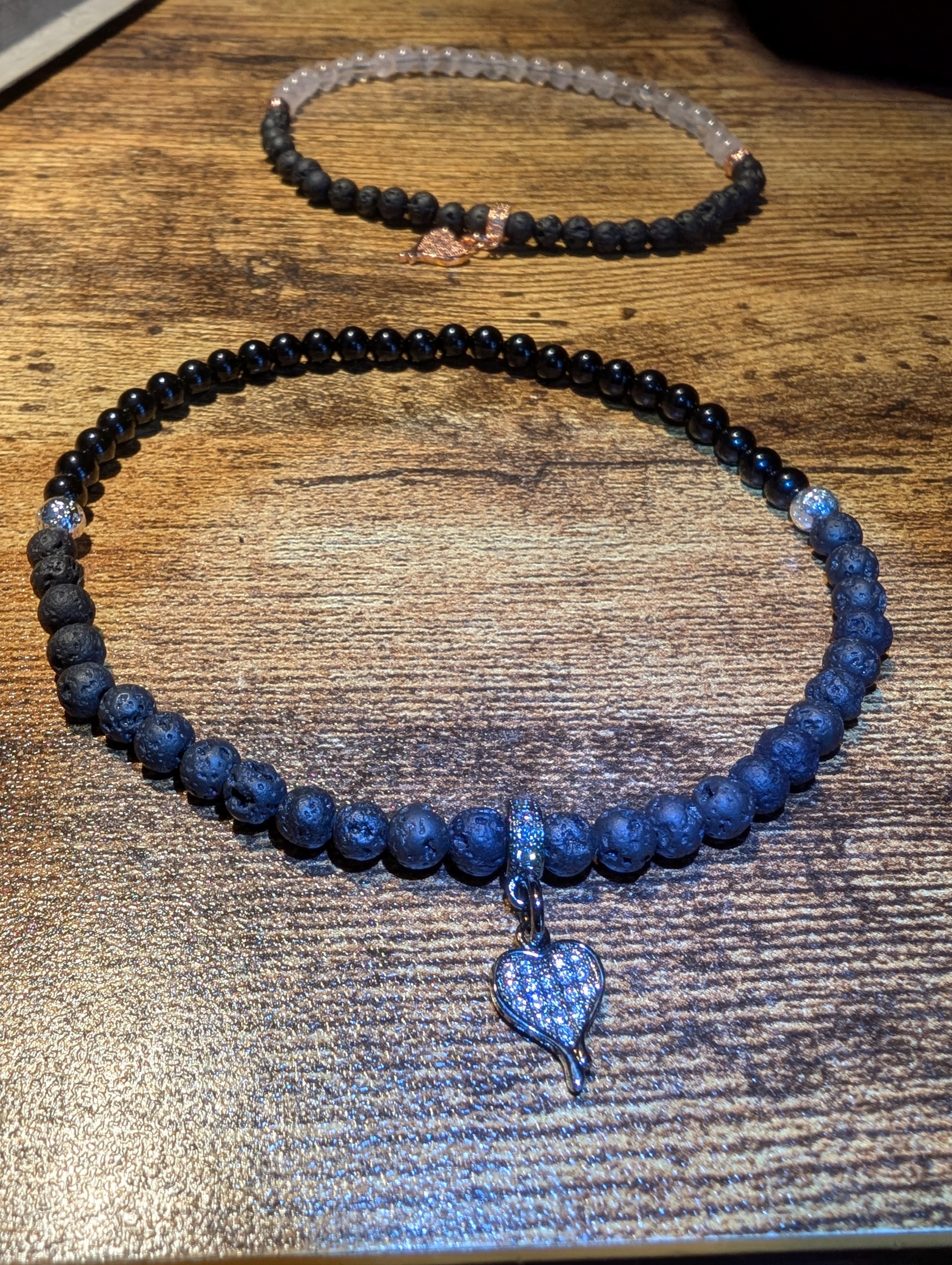 Half & Half Ankle Bracelet Black Onyx & Volcanic Lava Stone 4mm