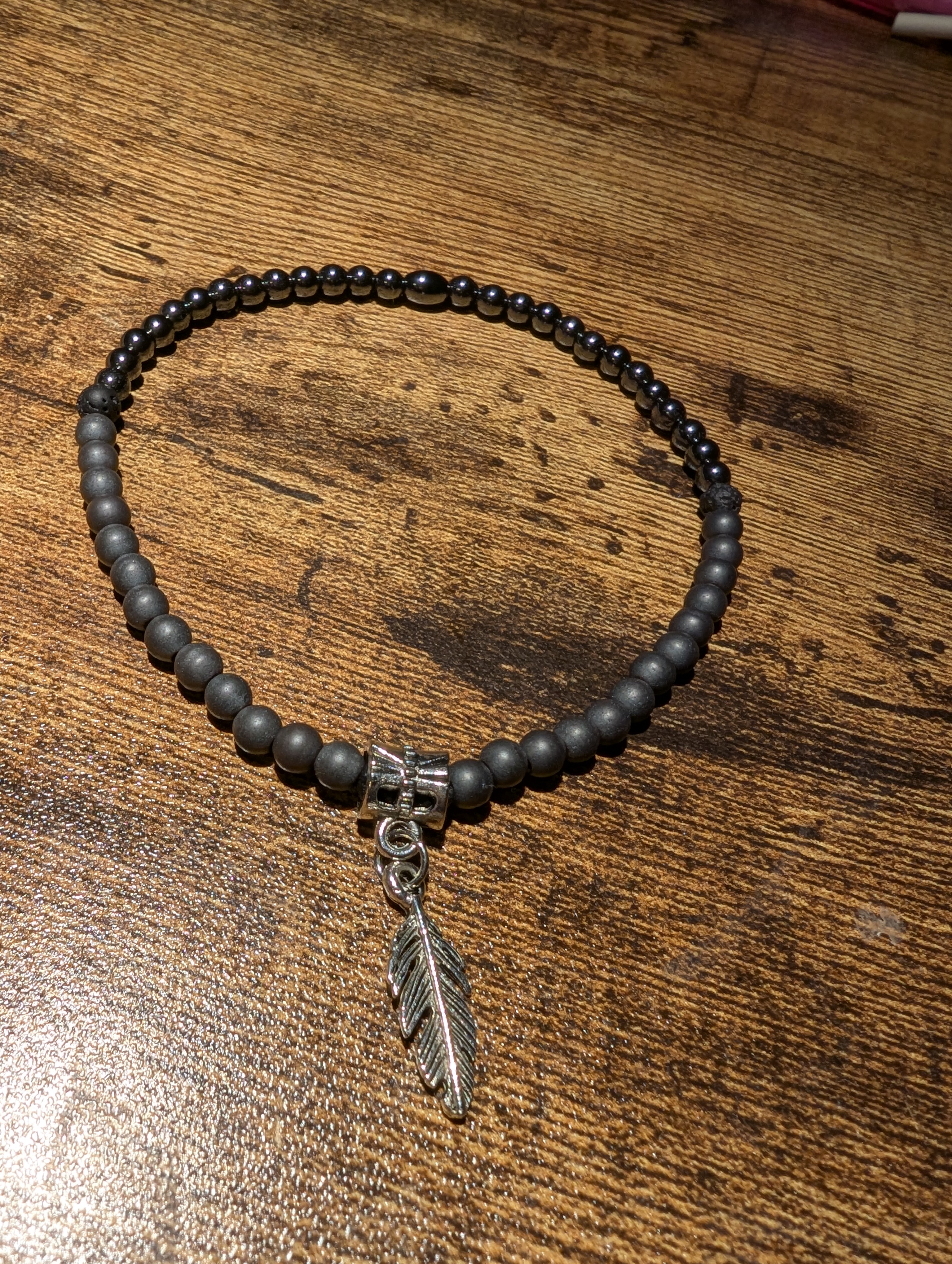 Half & Half Anklet Bracelet Hematite Polished and Frosted 4mm 