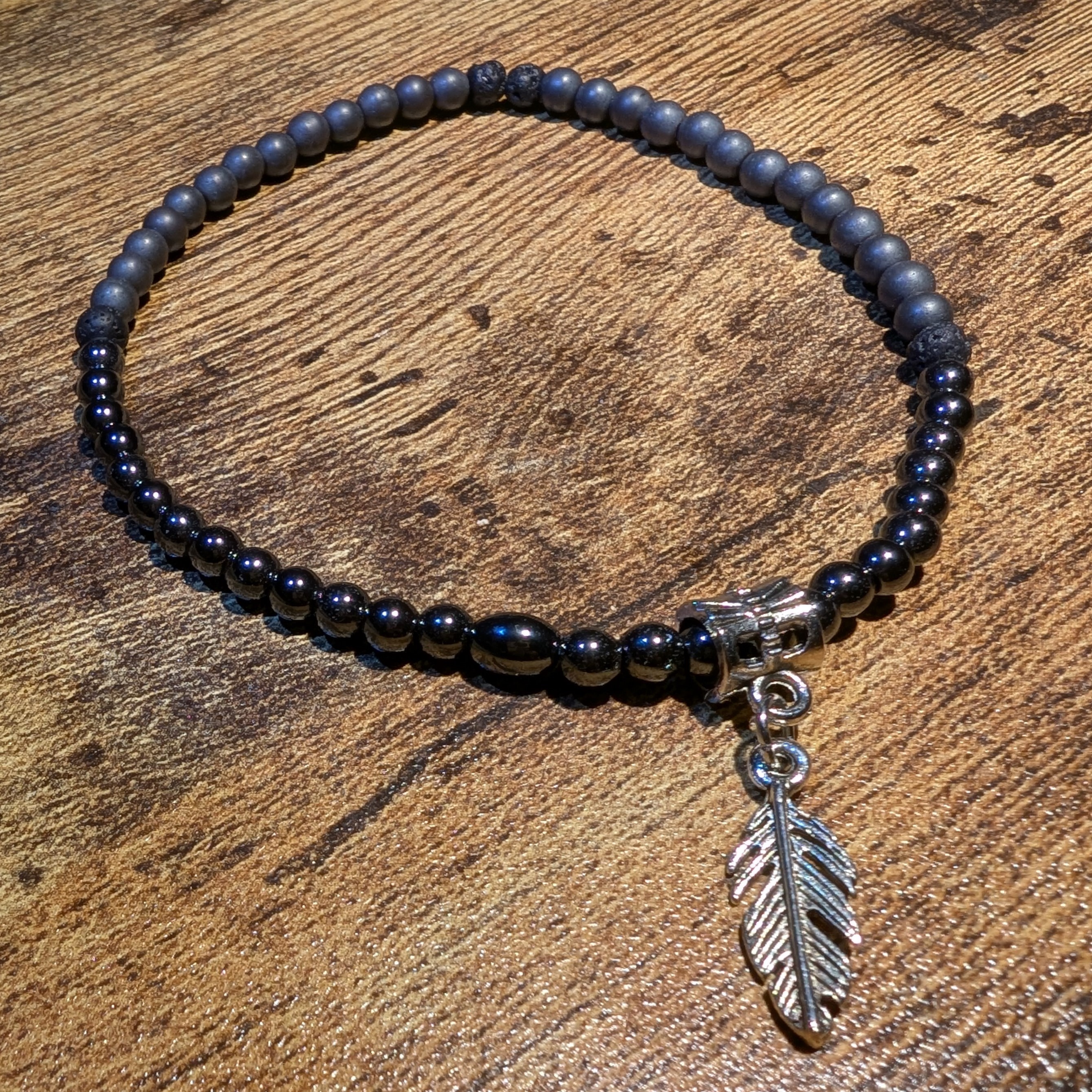 Half & Half Anklet Bracelet Hematite Polished and Frosted 4mm 