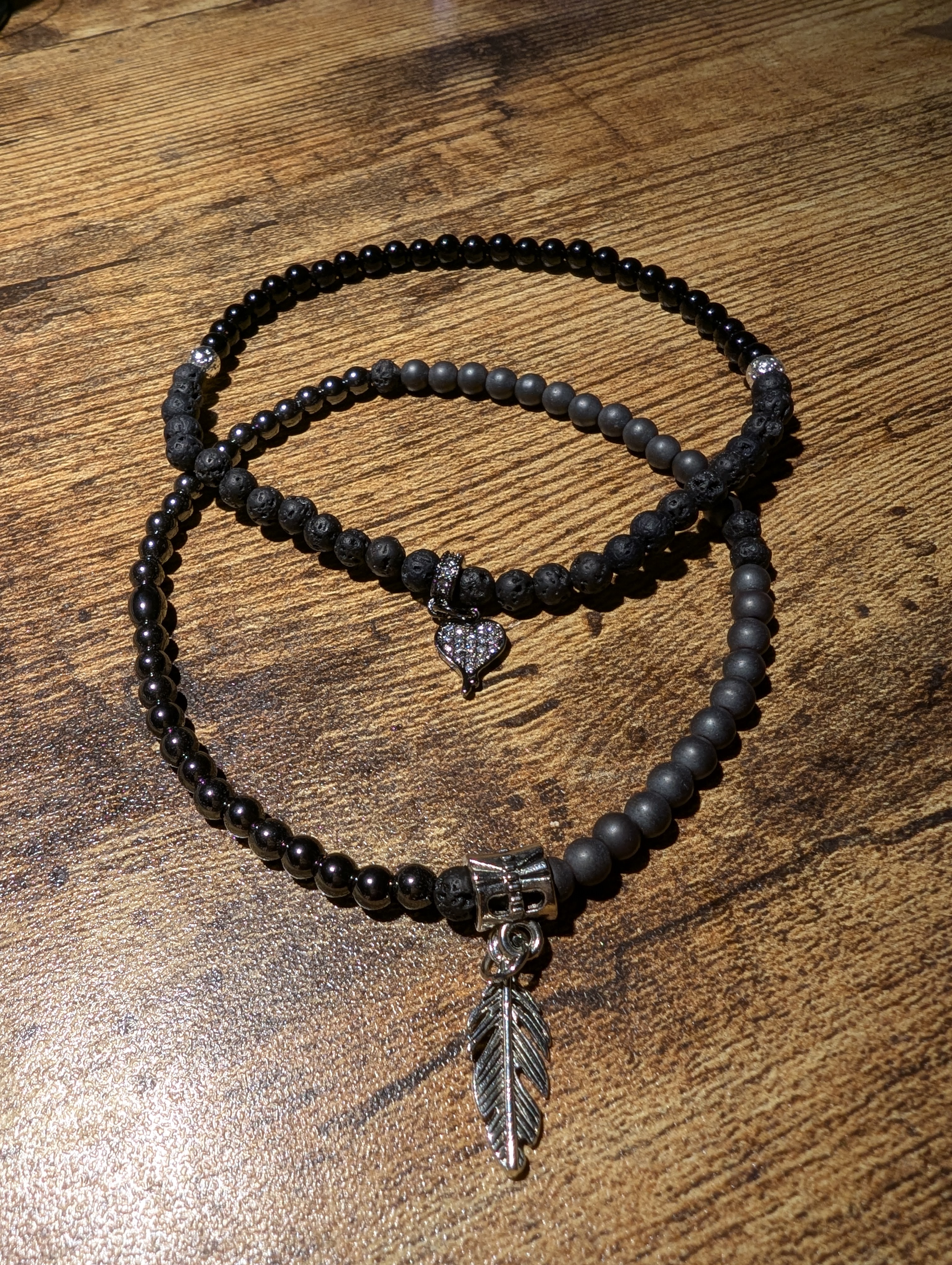 Half & Half Anklet Bracelet Hematite Polished and Frosted 4mm 