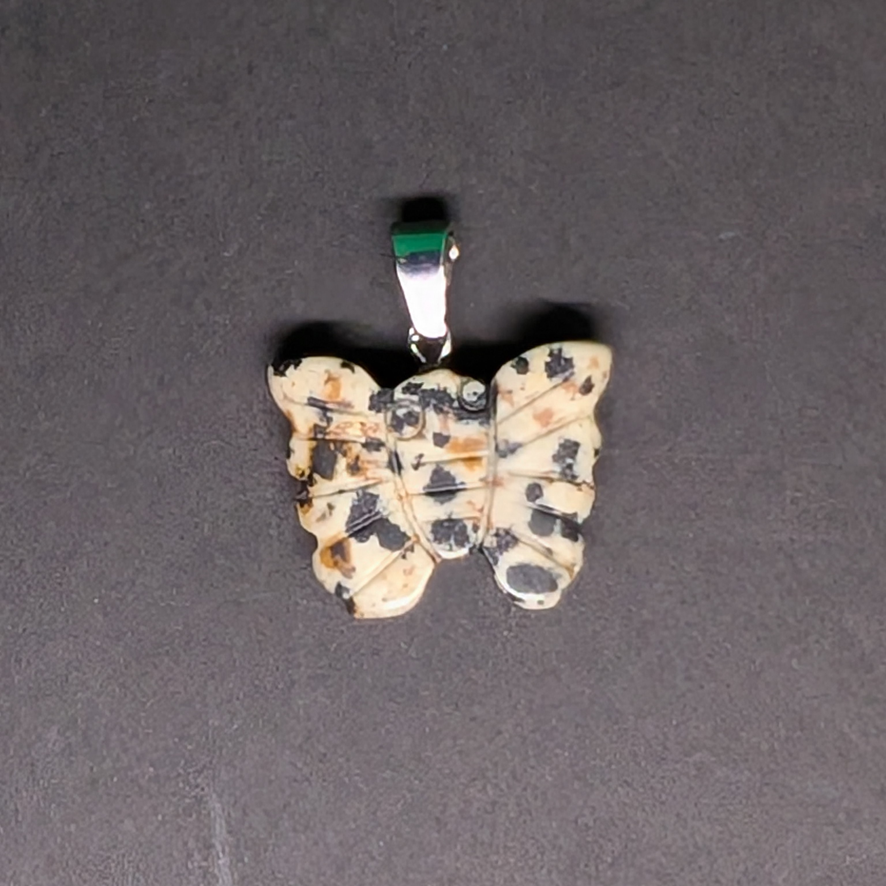 Hand-Carved Butterfly Pendant Dalmatian Stone