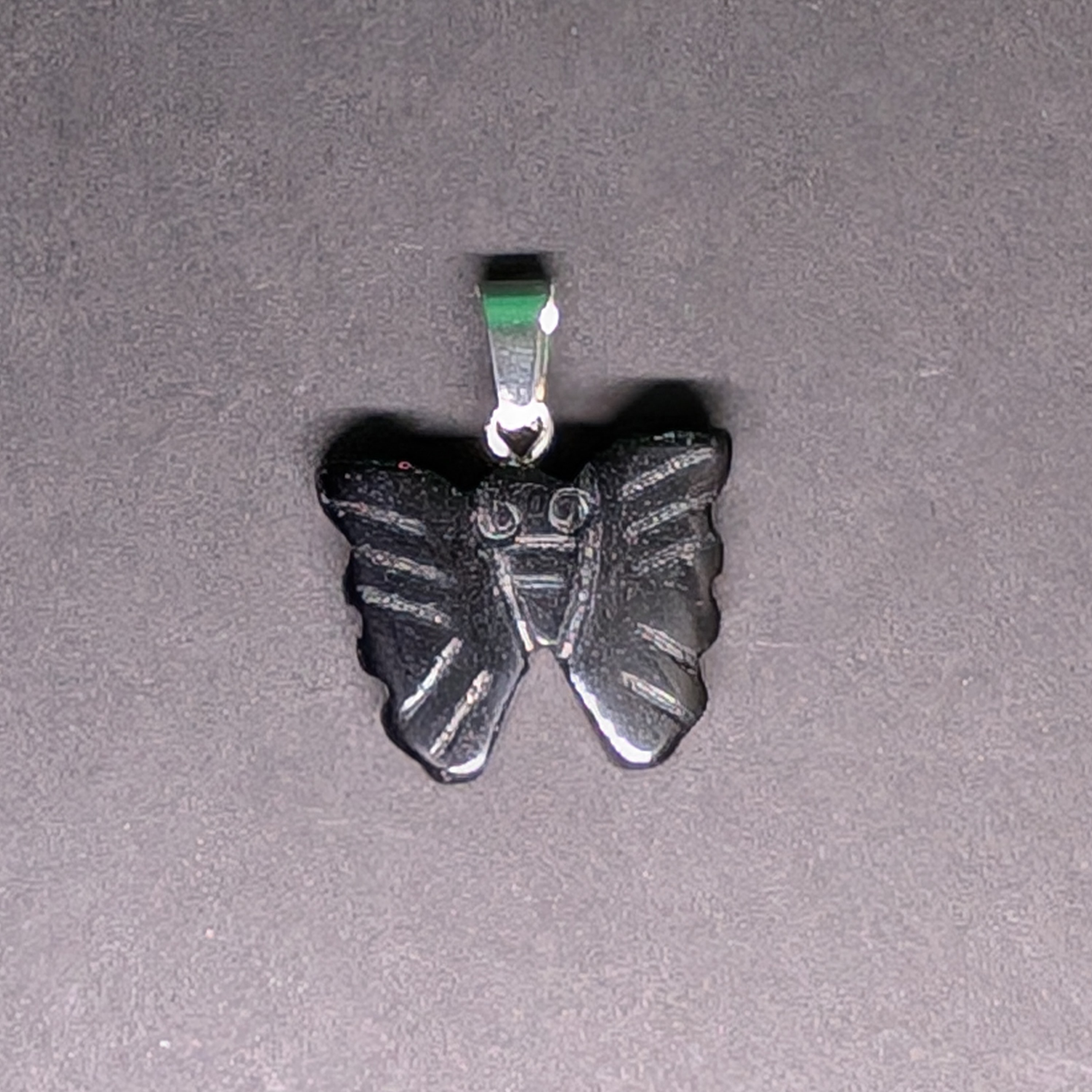 Hand-Carved Butterfly Pendant Black Onyx