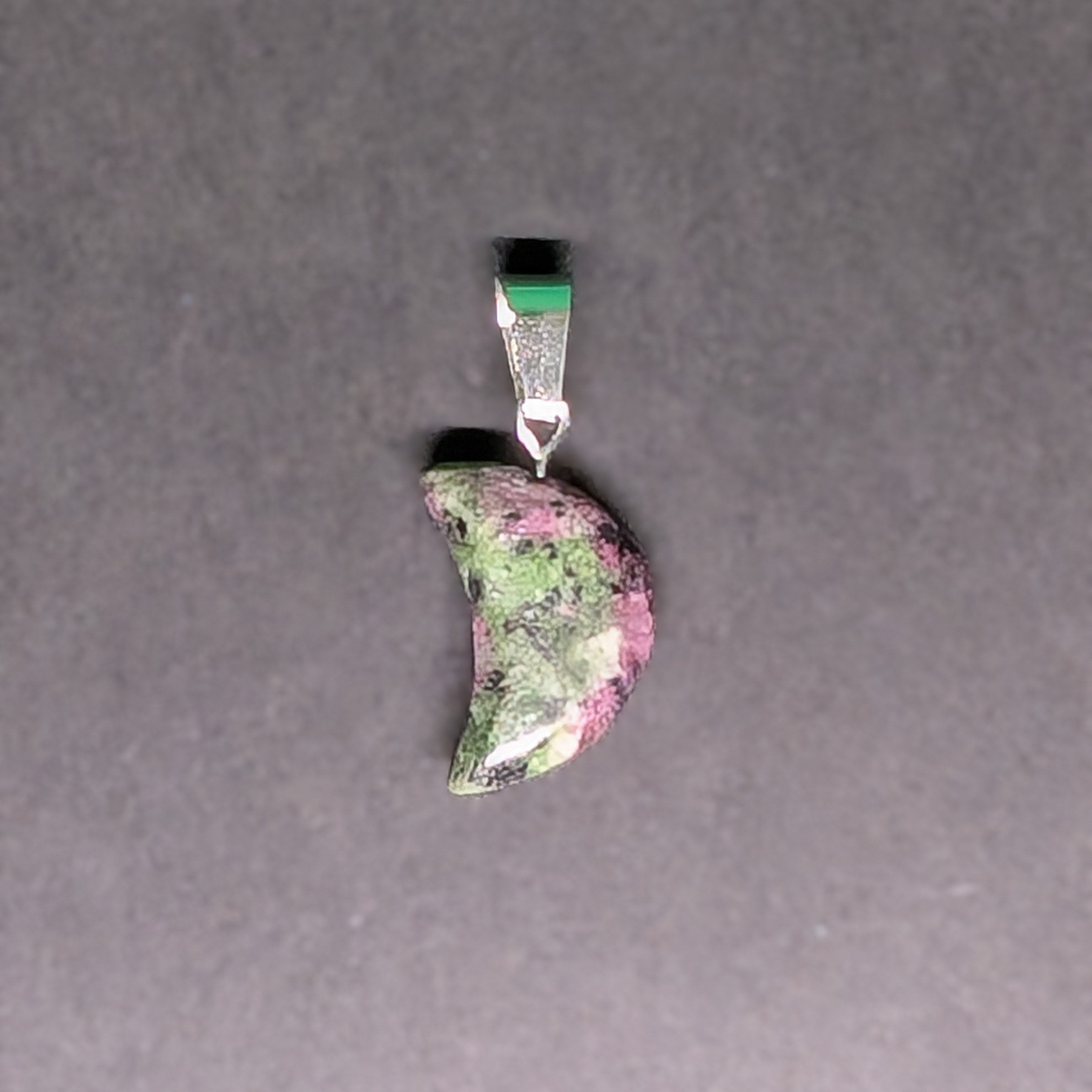 Hand-Carved Crescent Pendent Ruby in Zoisite