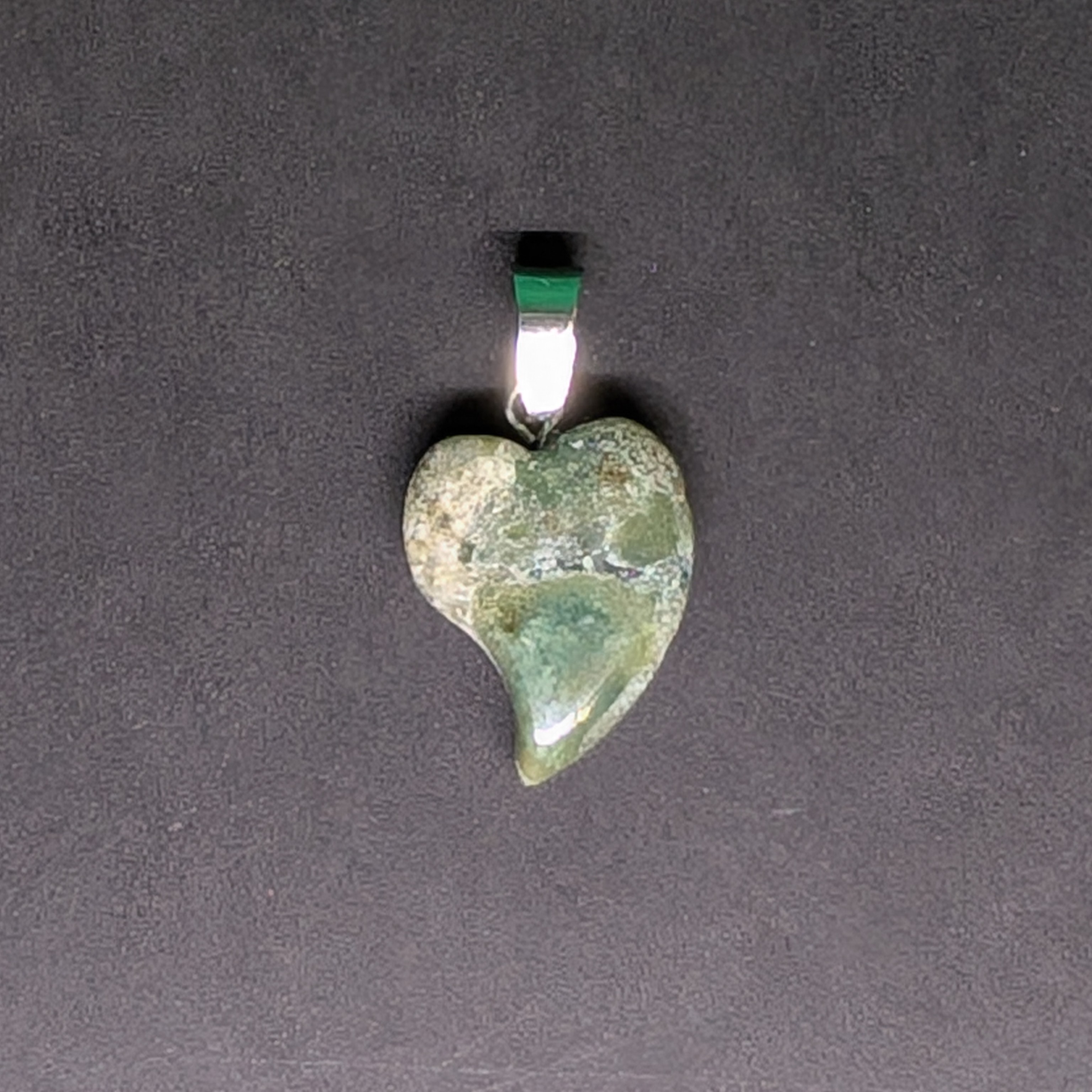 Hand-Carved Drop Heart Pendant Green Moss Agate