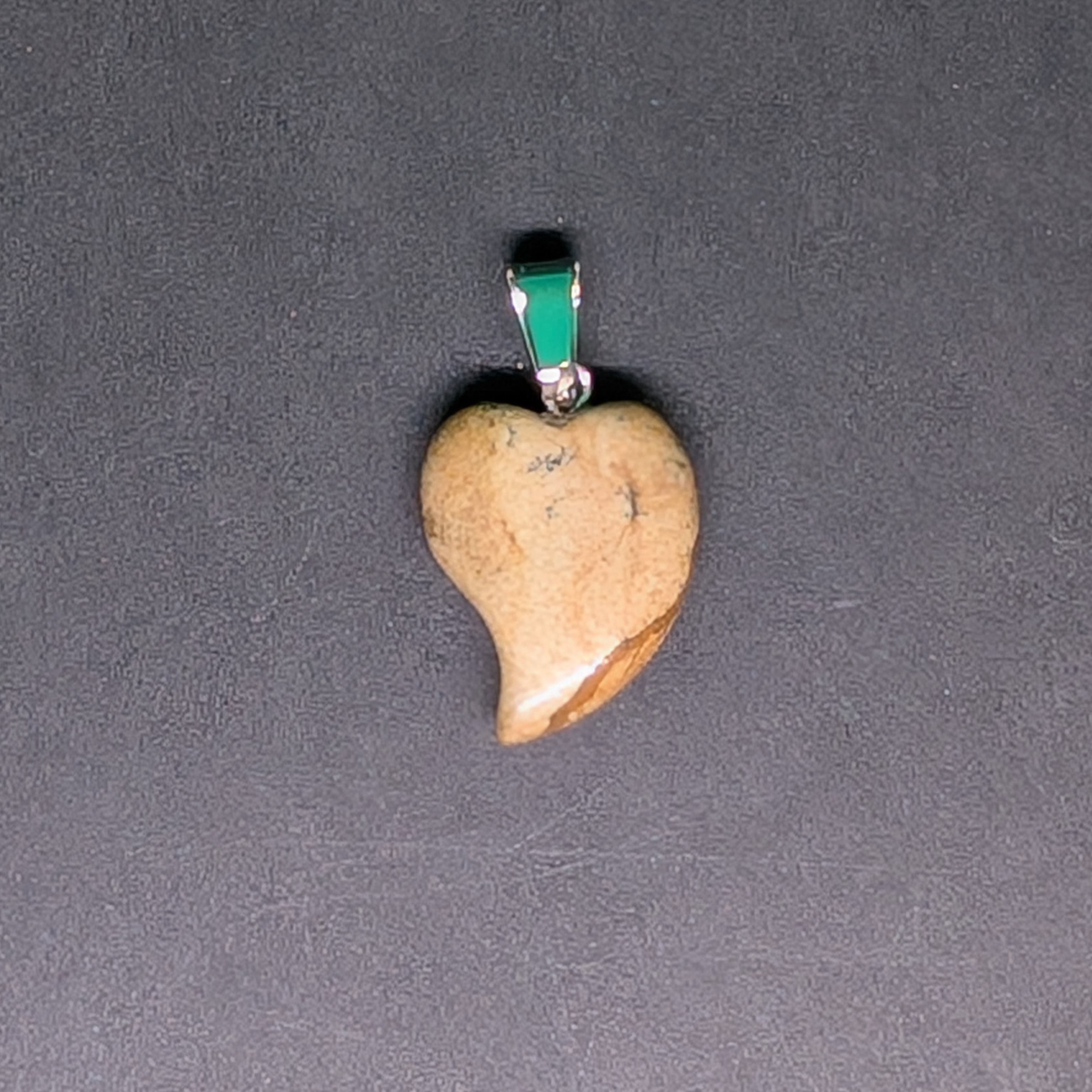 Hand-Carved Drop Heart Pendant Dendritic Jasper