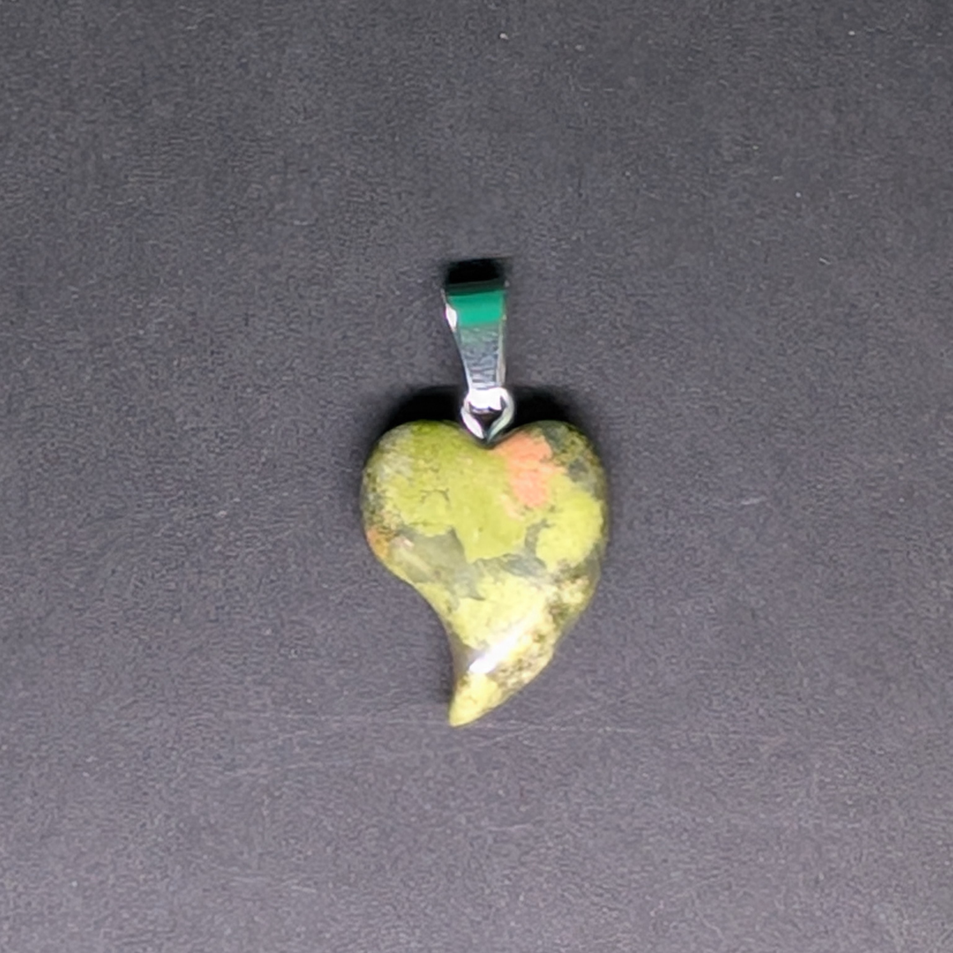 Hand-Carved Drop Heart Pendant Unakite