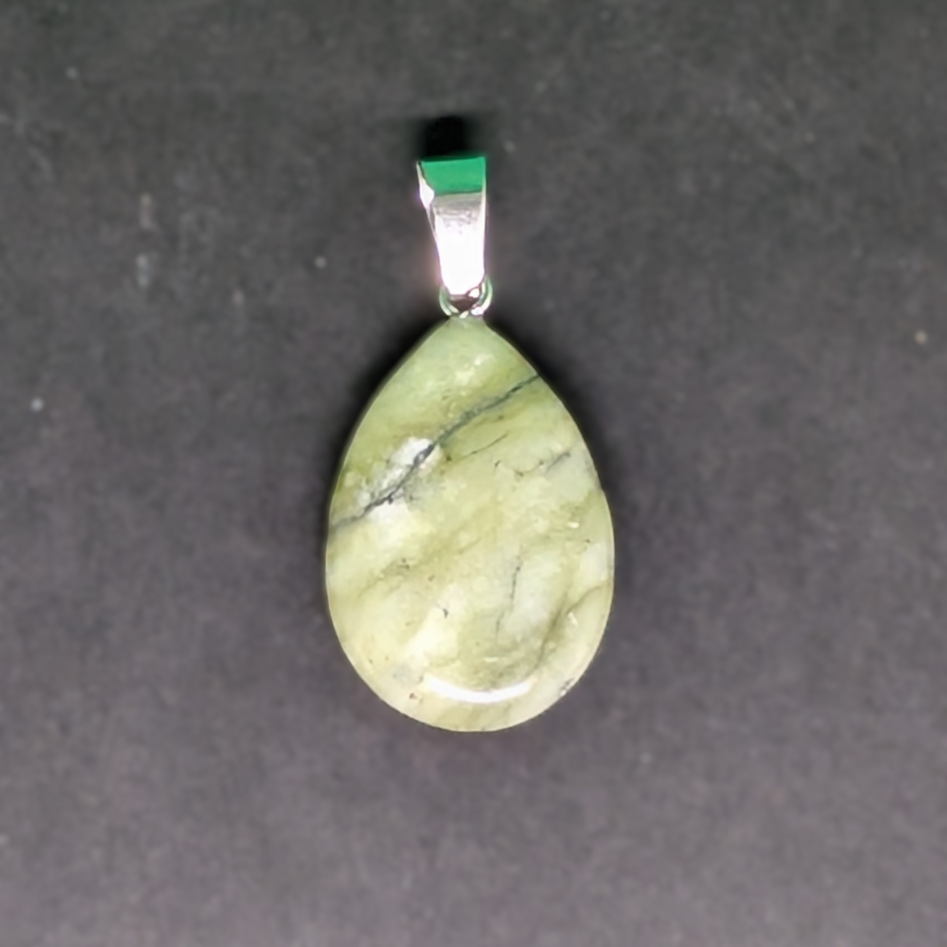 Hand-Carved Drop Pendant Green Line Quartz