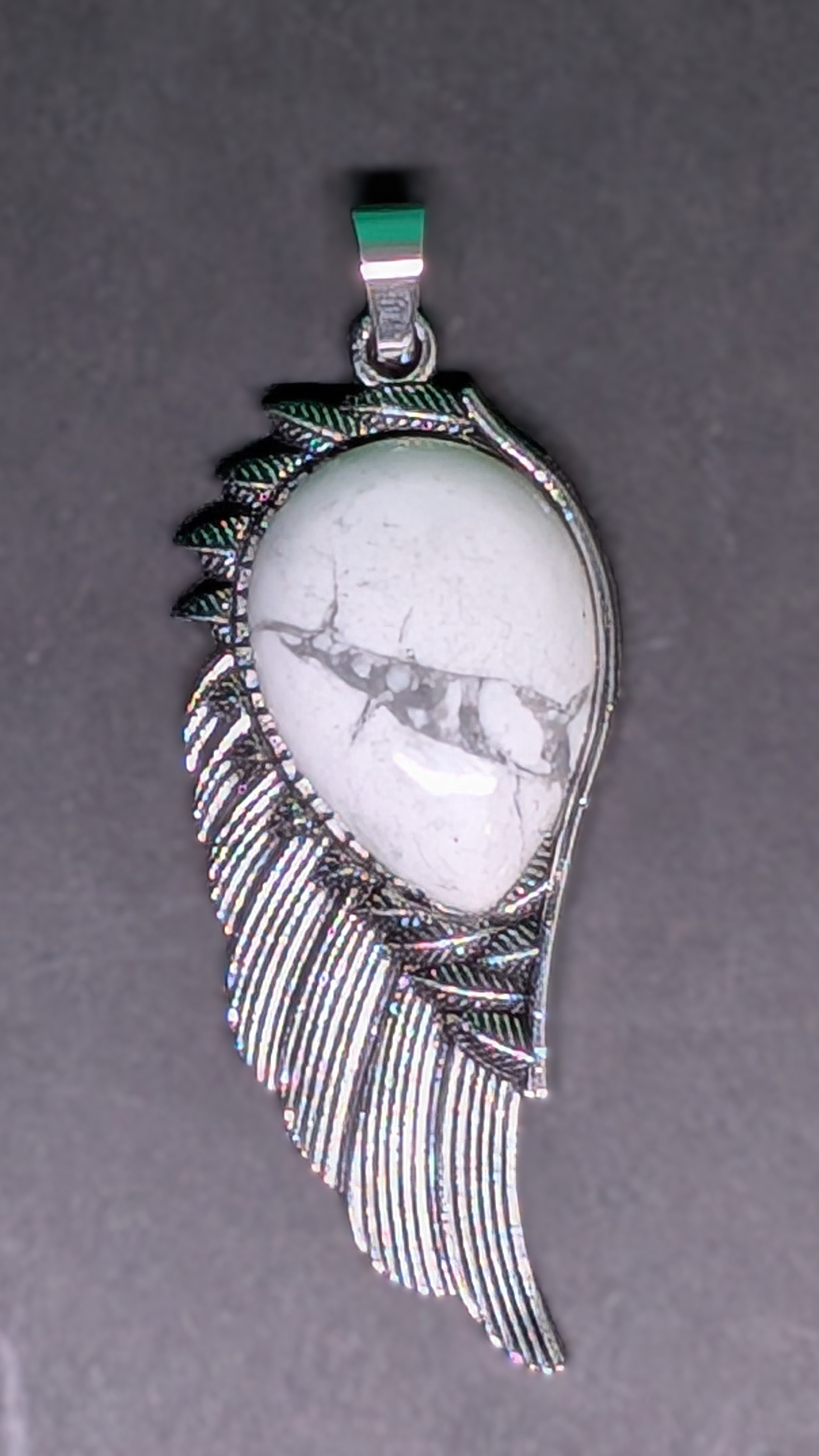 Metal and Stone Wing Pendant Howlite