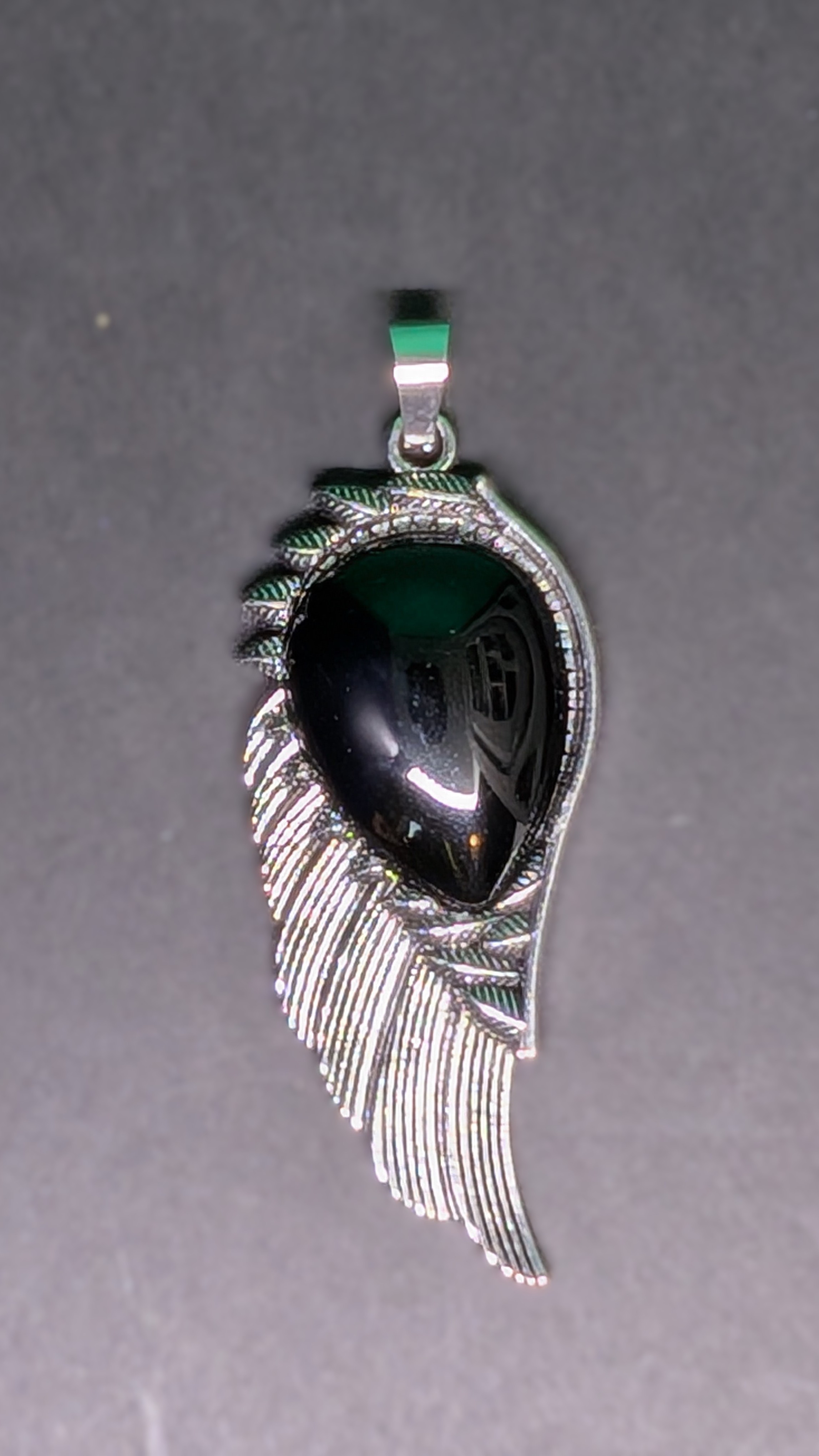 Metal and Stone Wing Pendant Black Onyx
