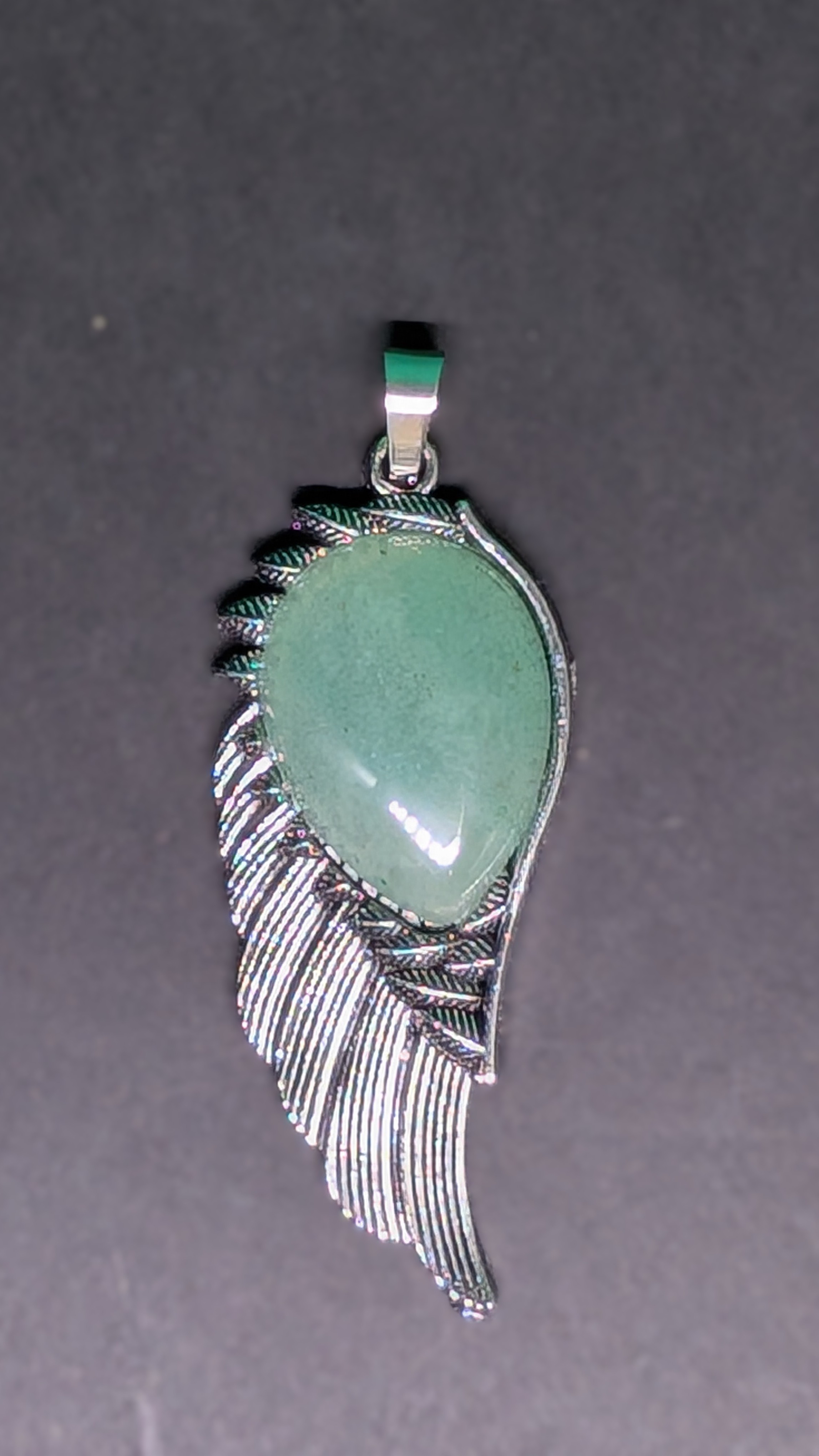 Metal and Stone Wing Pendant Green Aventurine
