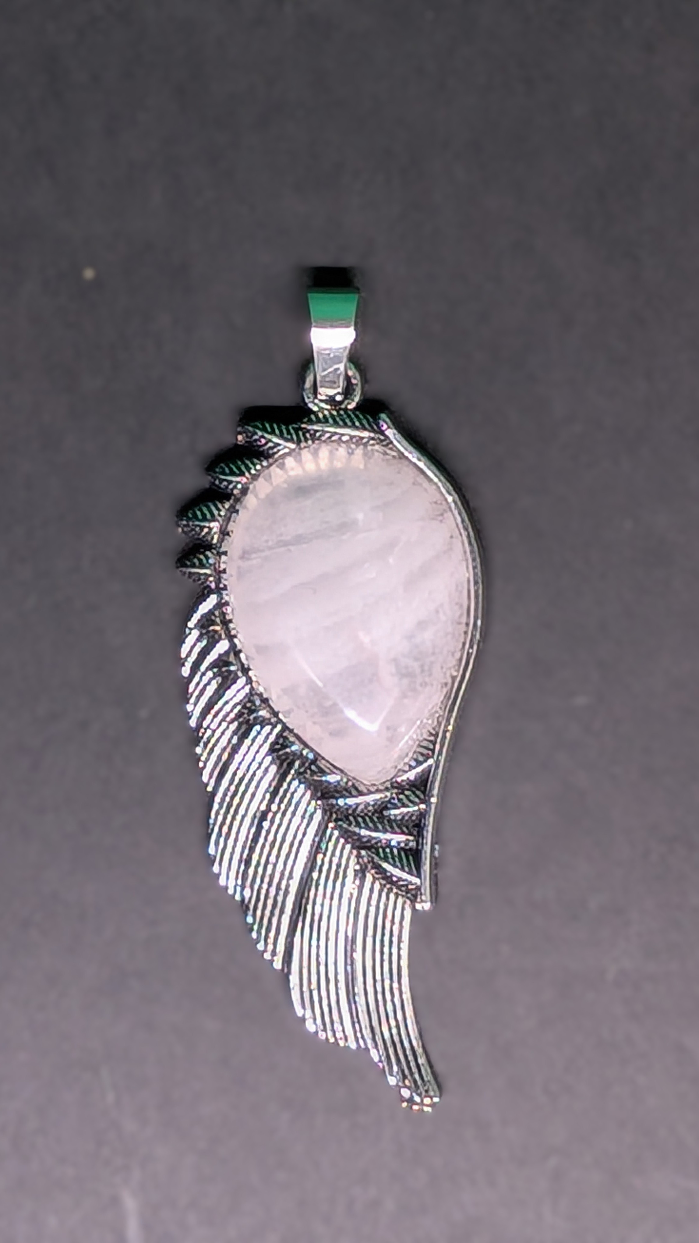 Metal and Stone Wing Pendant Rose Quartz