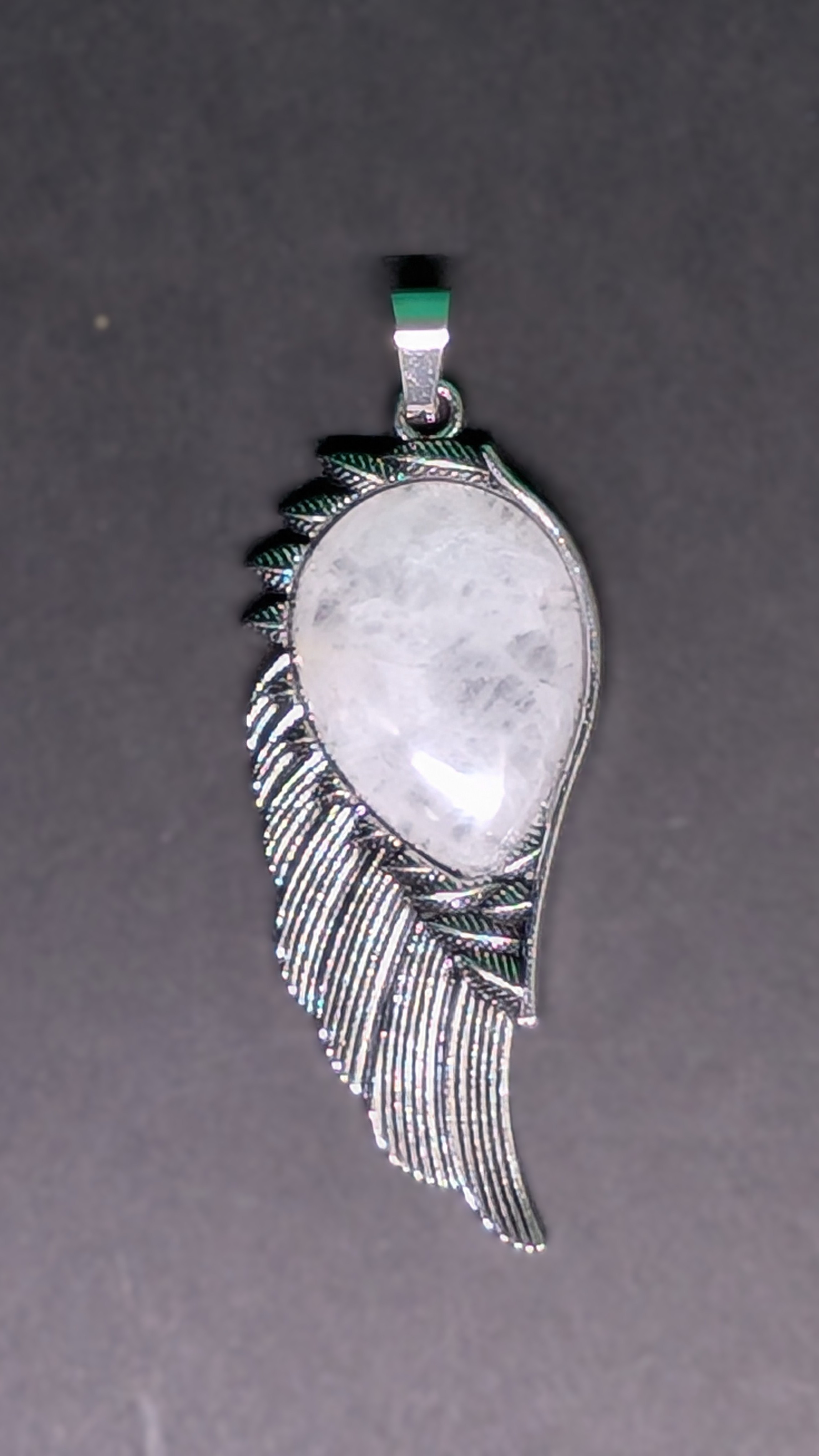 Metal and Stone Wing Pendant White Moonstone