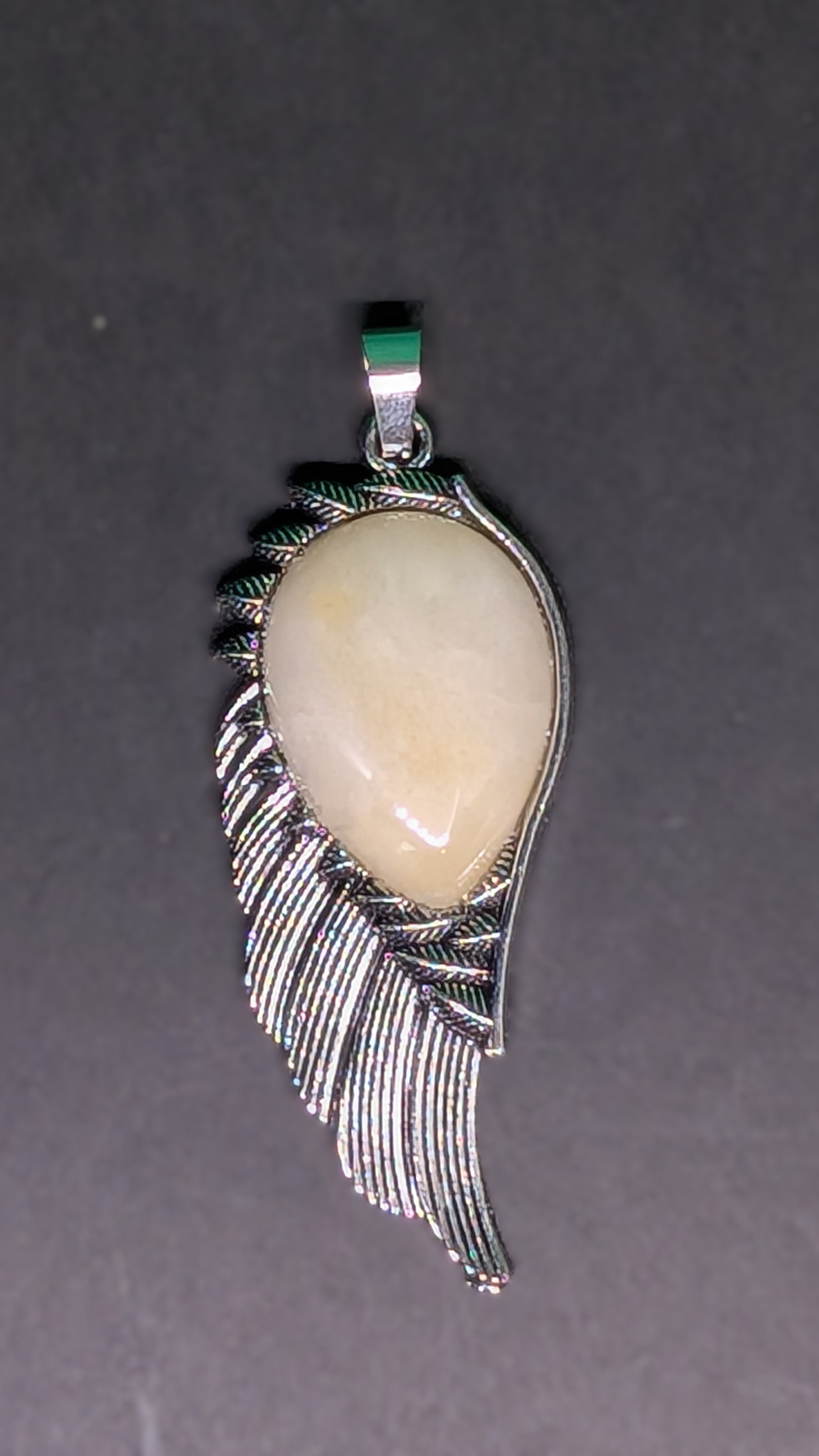 Metal and Stone Wing Pendant Yellow Aventurine
