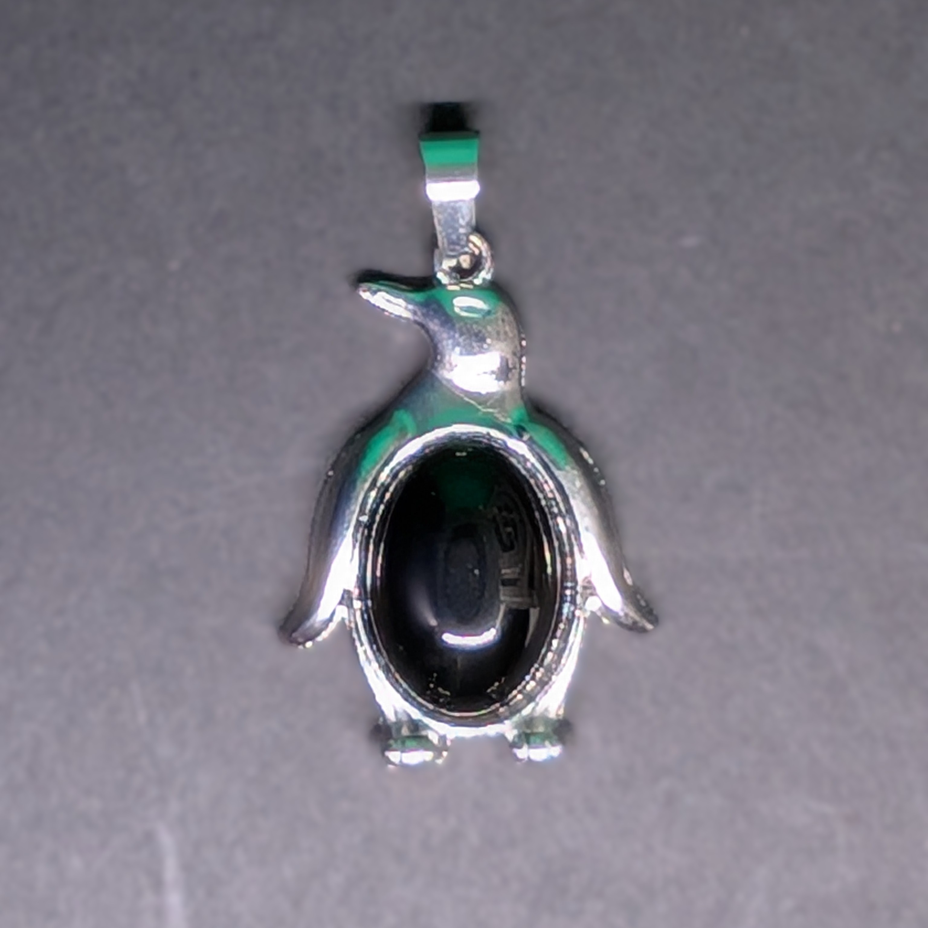 Metal and Stone Penguin Pendant Black Onyx