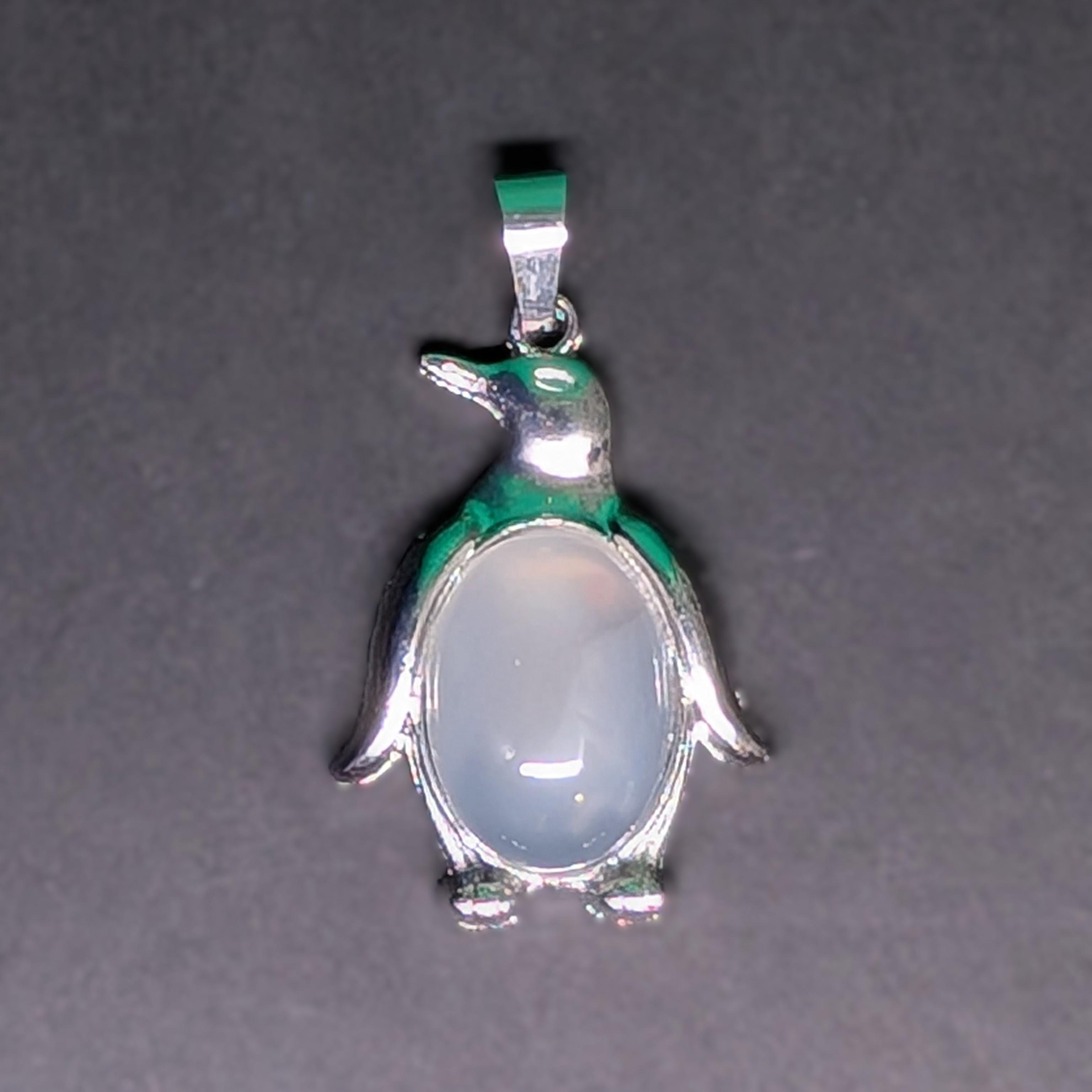 Metal and Stone Penguin Pendant Grey Agate