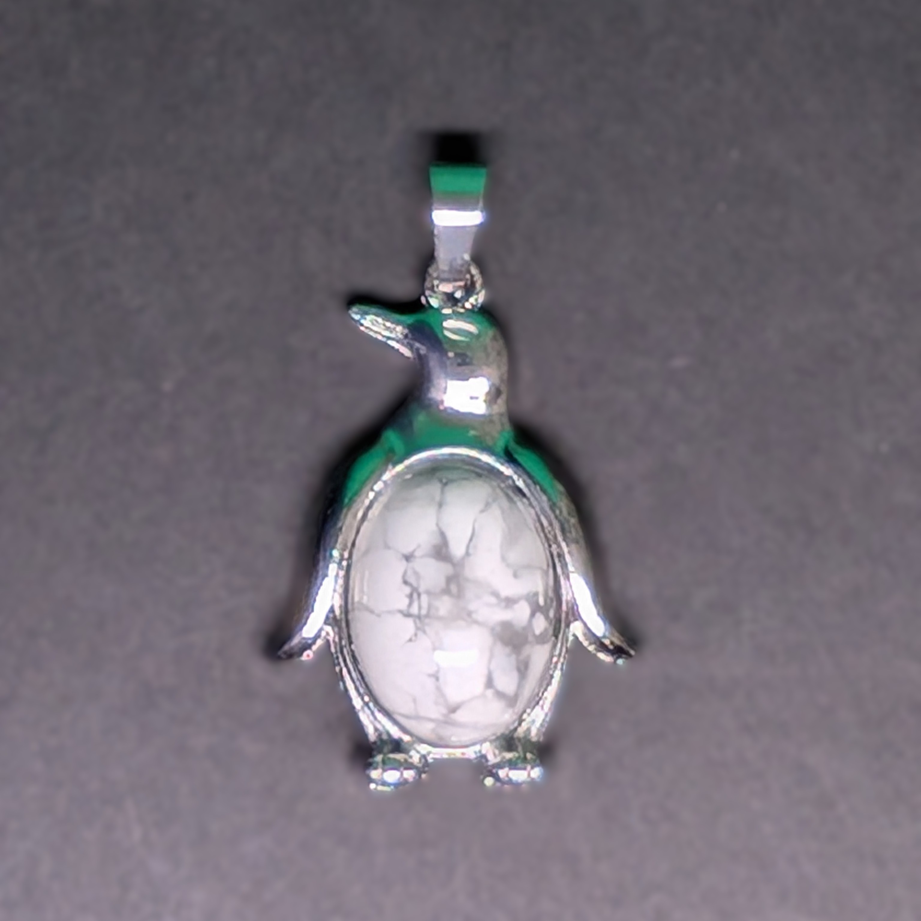 Metal and Stone Penguin Pendant Howlite