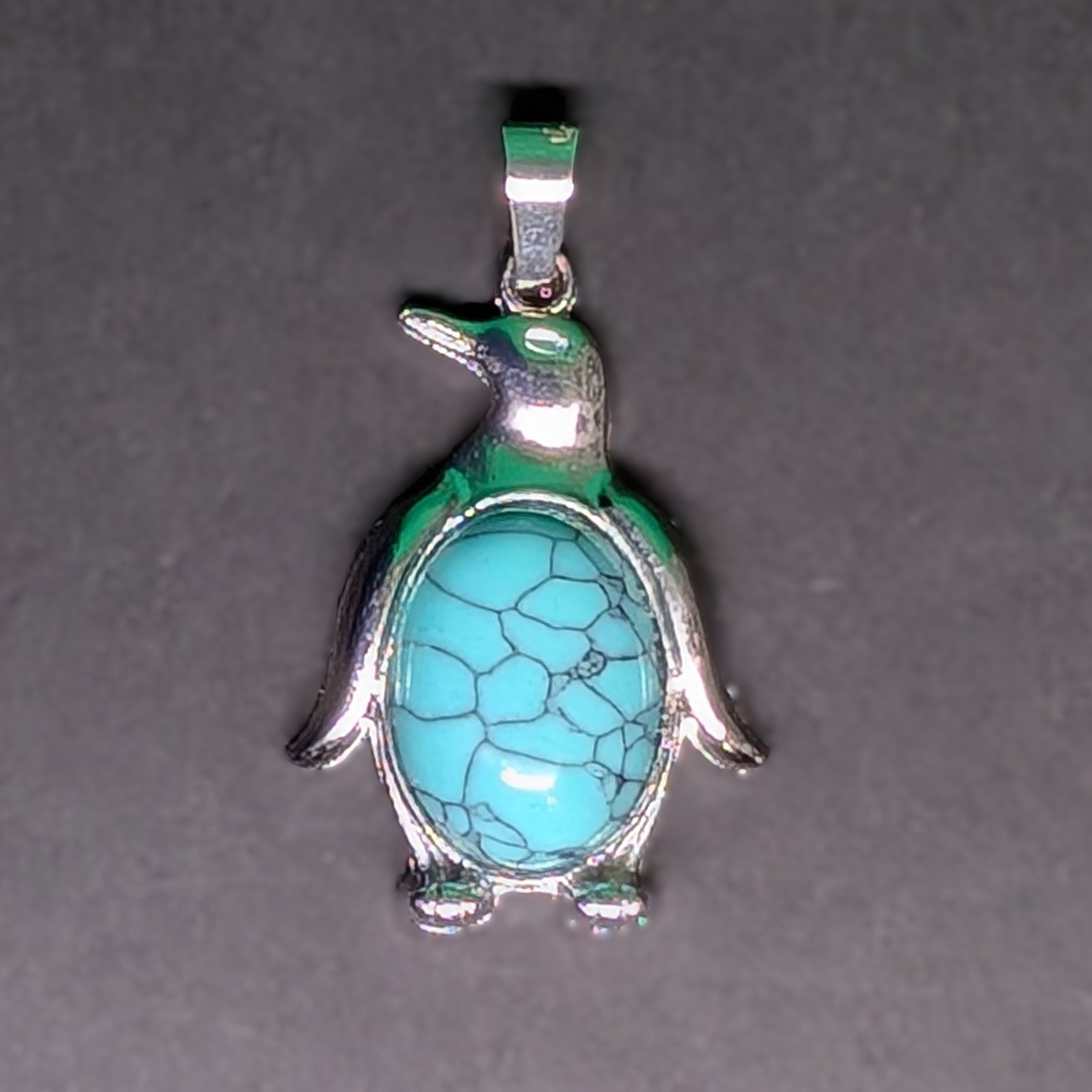 Metal and Stone Penguin Pendant Stabilized Turquoise