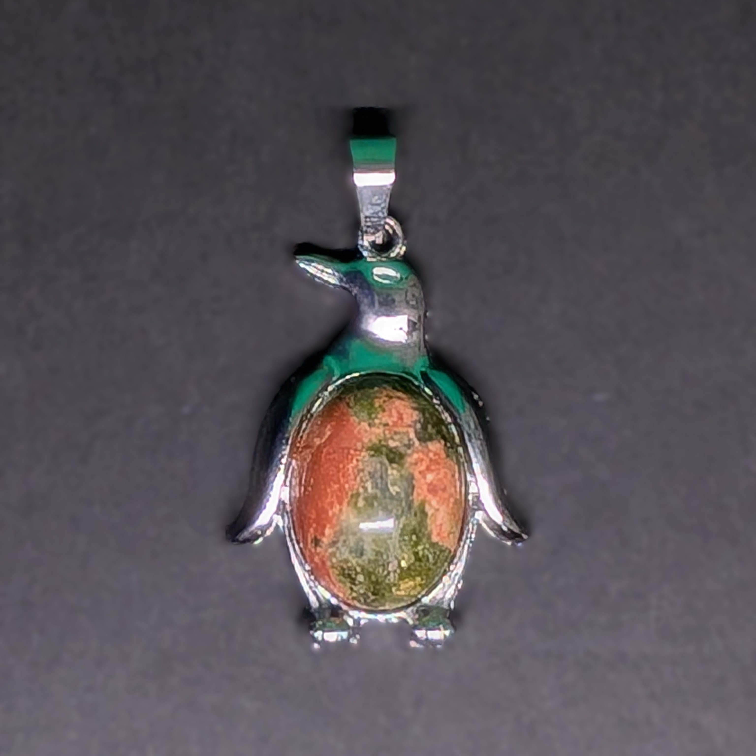 Metal and Stone Penguin Pendant Unakite