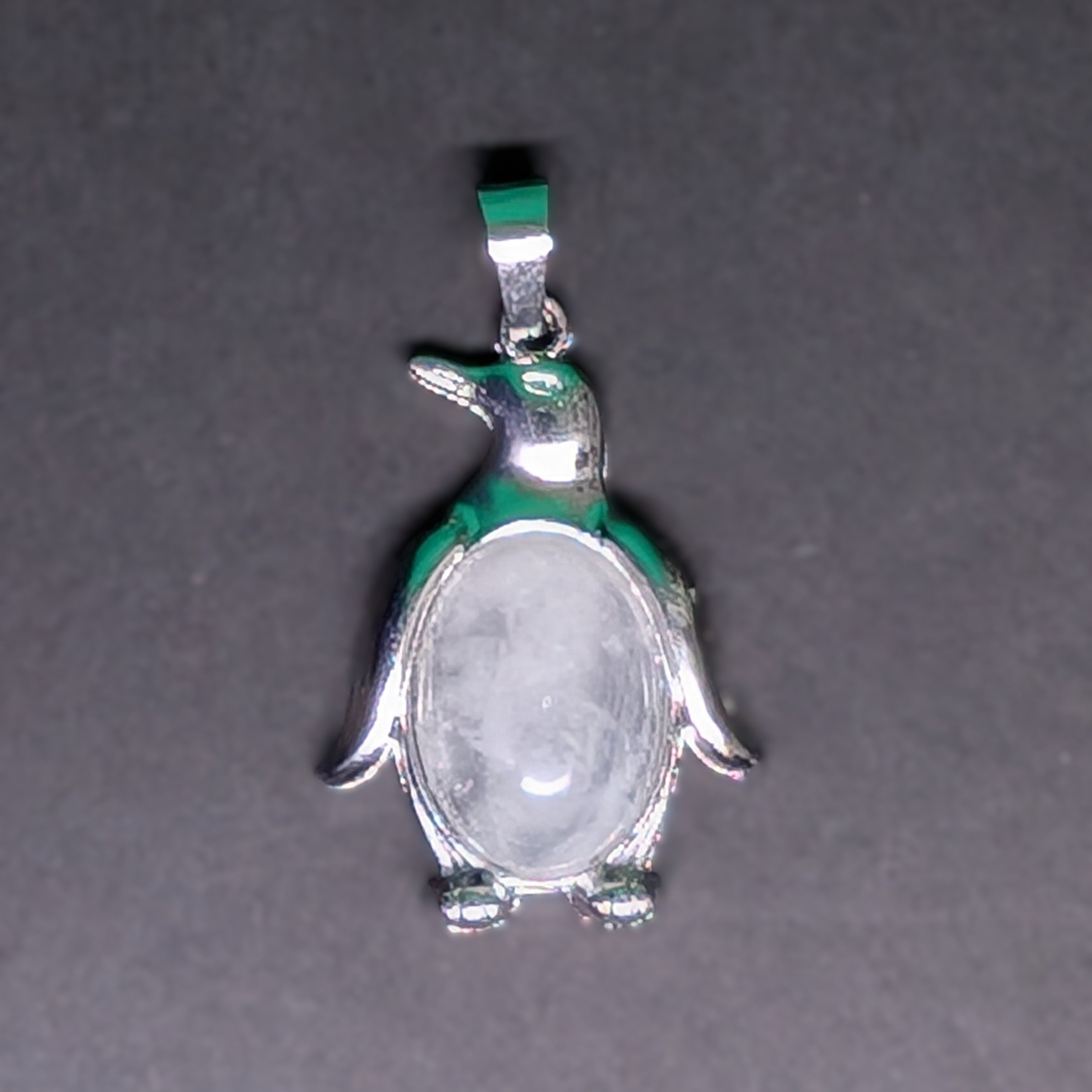 Metal and Stone Penguin Pendant White Moonstone