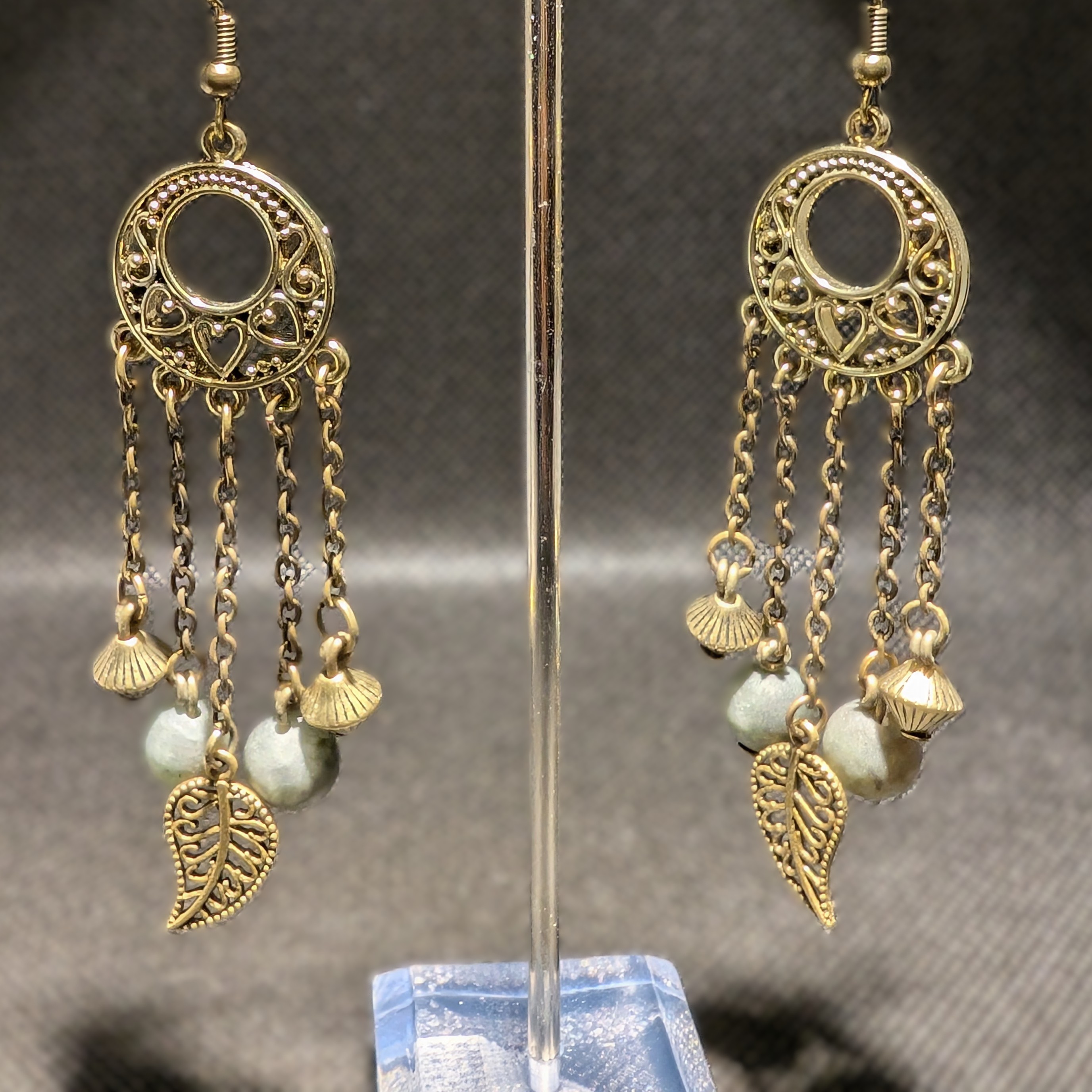 Bohemian Dangle 5 Chain Earrings Green Phantom Quartz Frosted