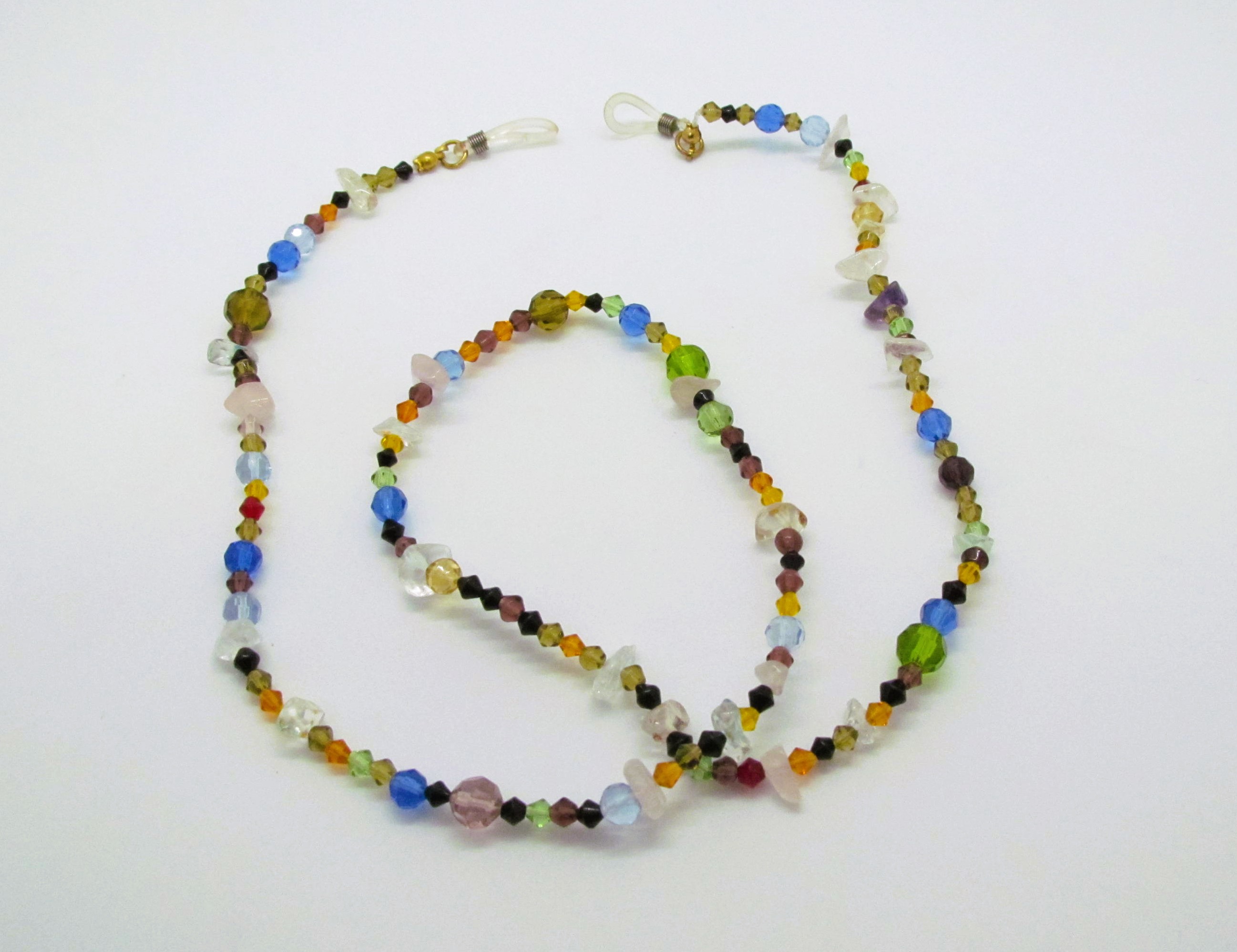 Vintage Crystal & Gemstone Beaded Eyeglass Holder.