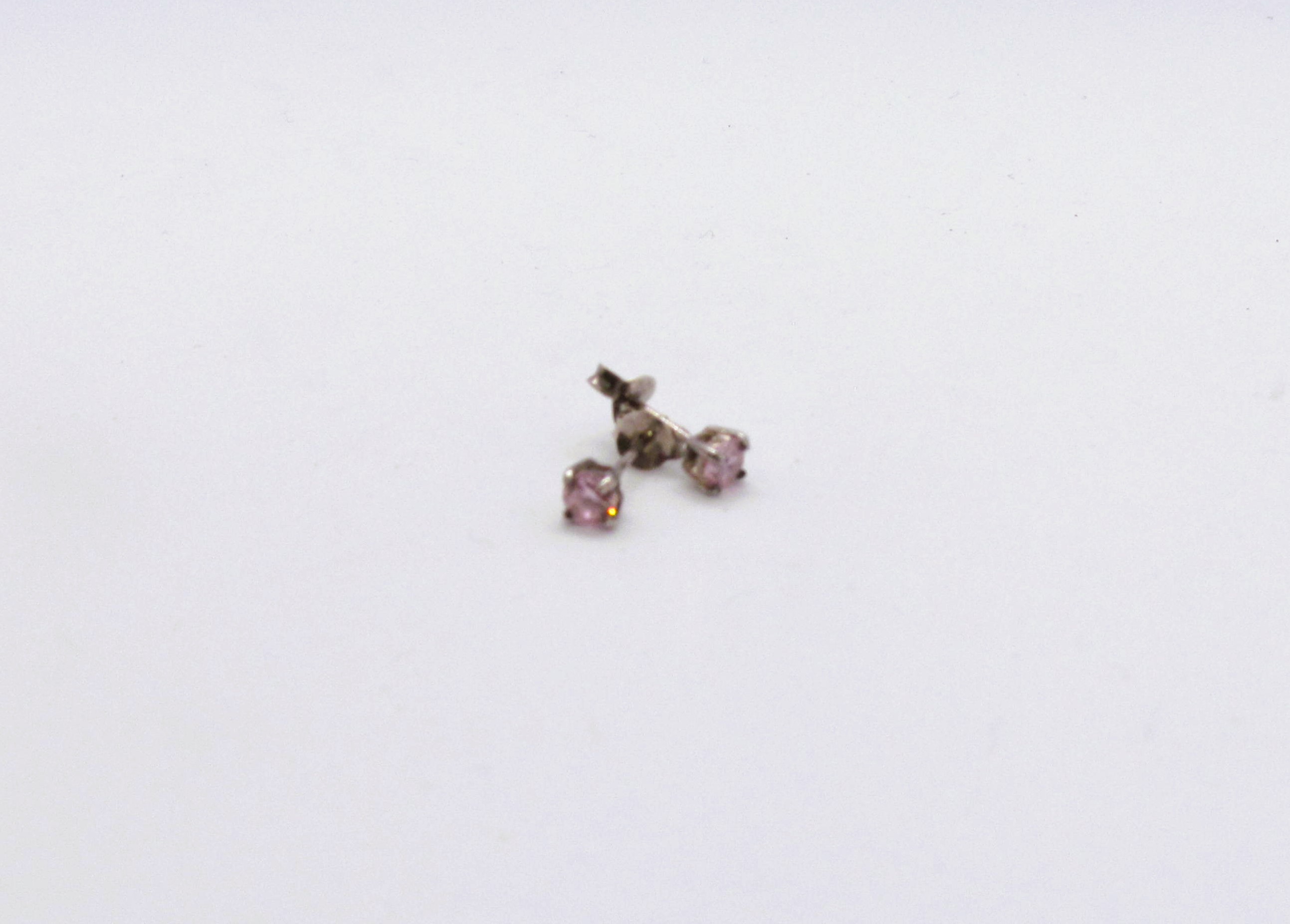 Pink Tourmaline 3mm Solitaire Earrings. 