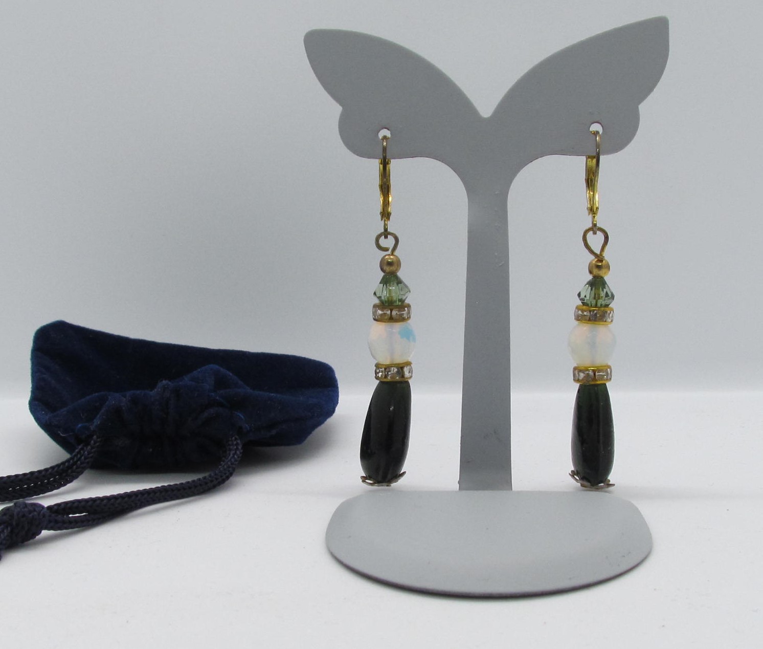 Faceted Moonstone with Green Crystal Earrings.