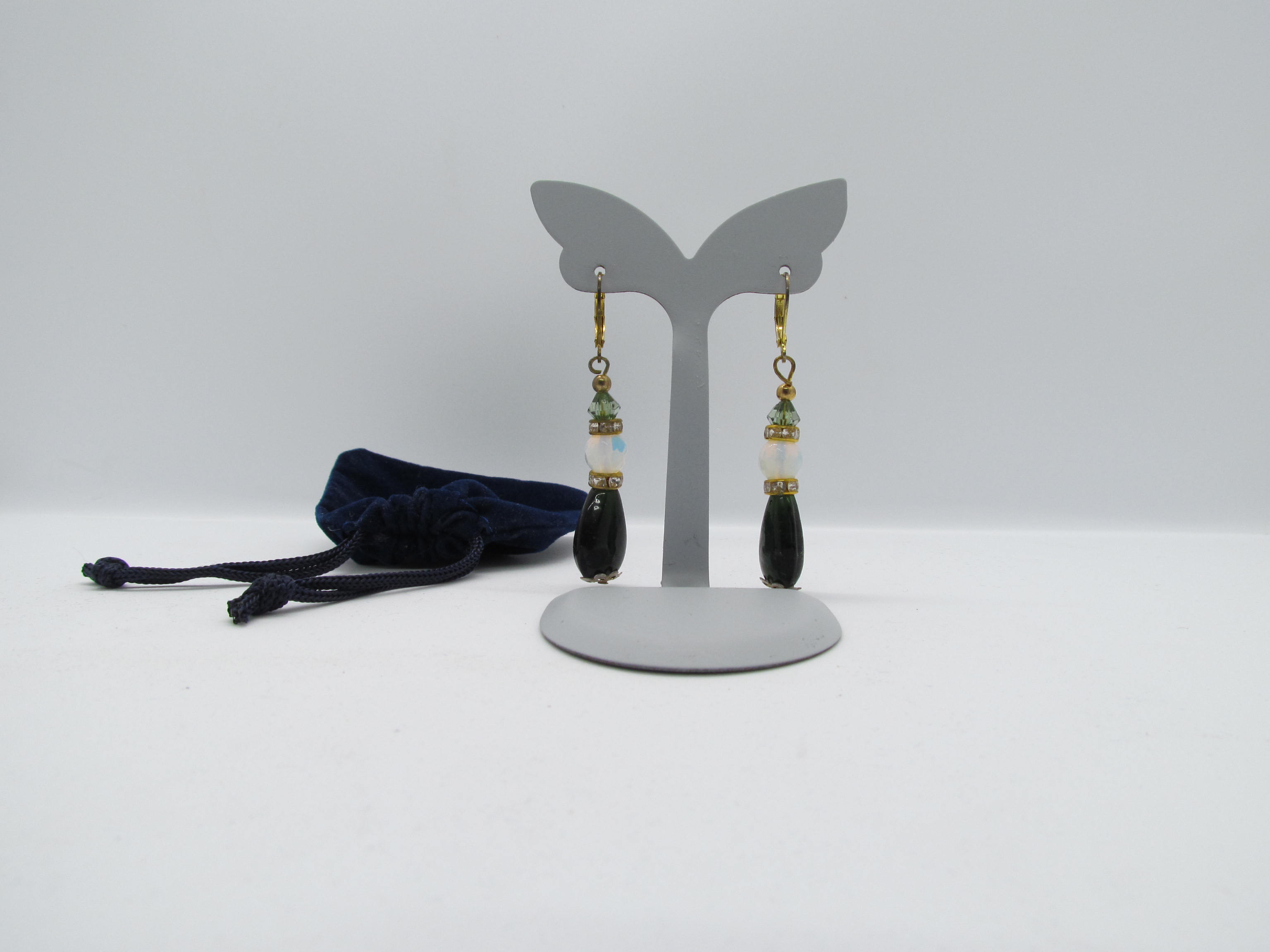 Faceted Moonstone with Green Crystal Earrings.