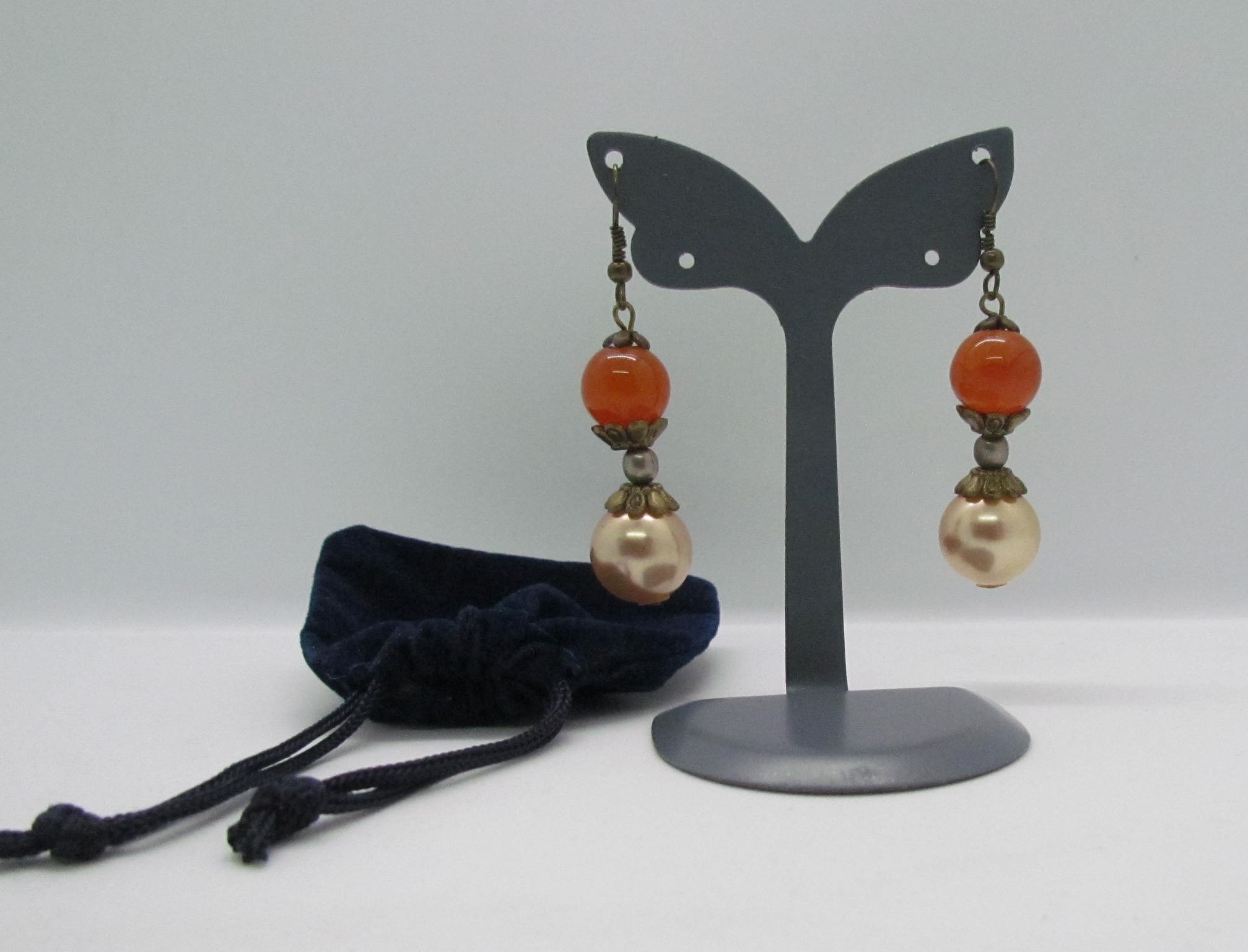 Carnelian Gemstone and Pearl Earrings.