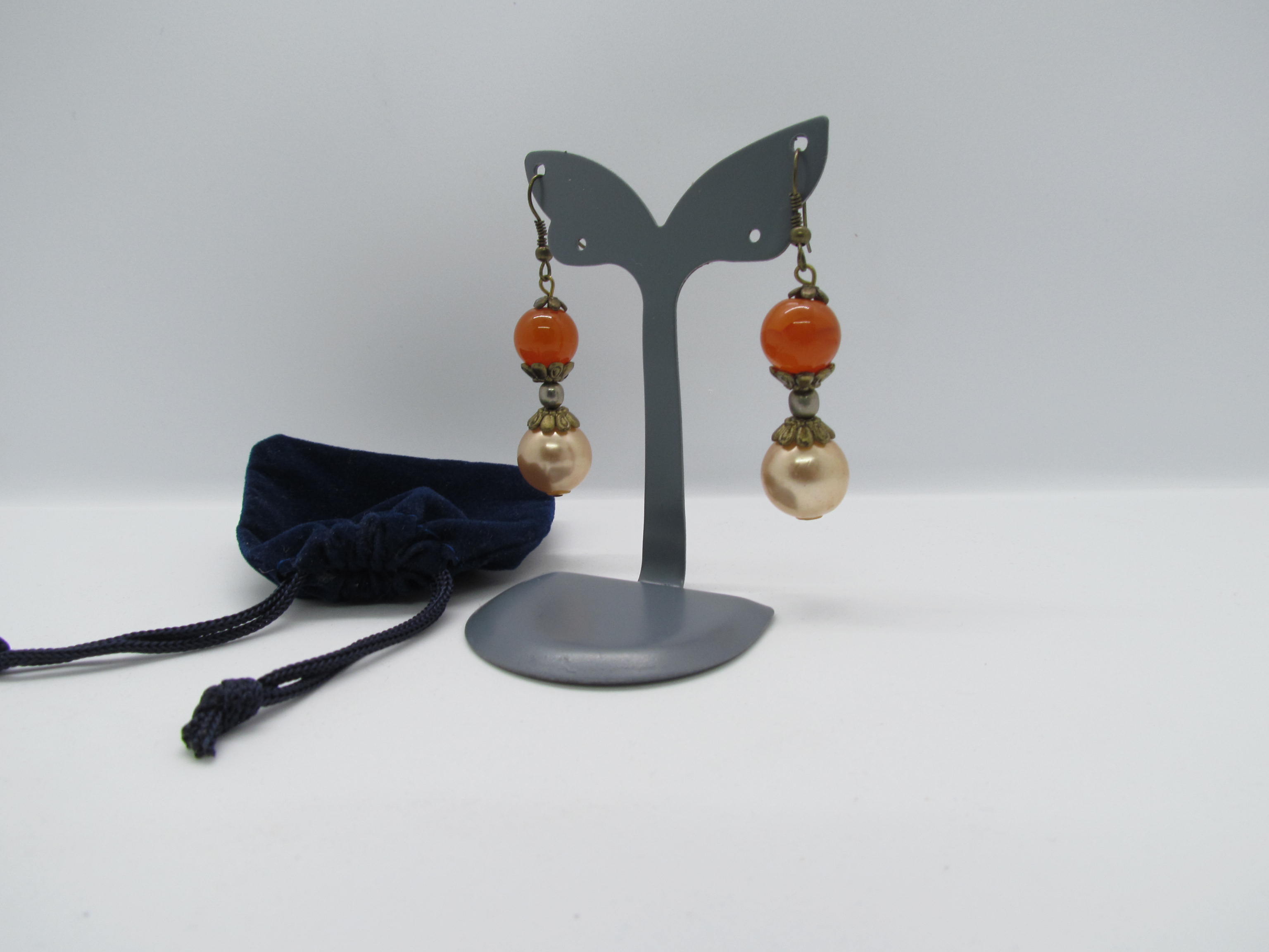 Carnelian Gemstone and Pearl Earrings.