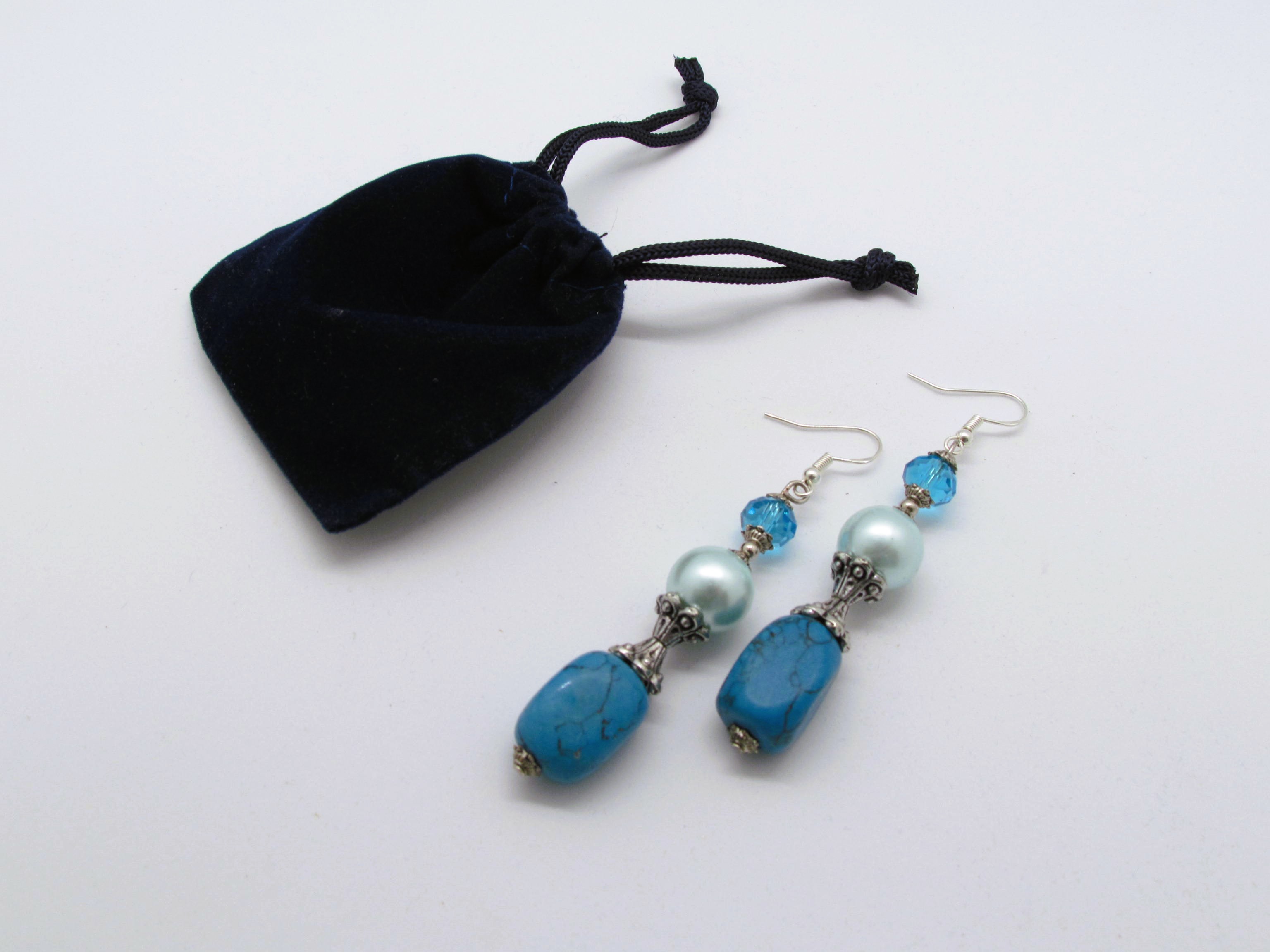 Vintage Turquoise Gems, Pearl and Crystal Earrings in Sterling Silver.