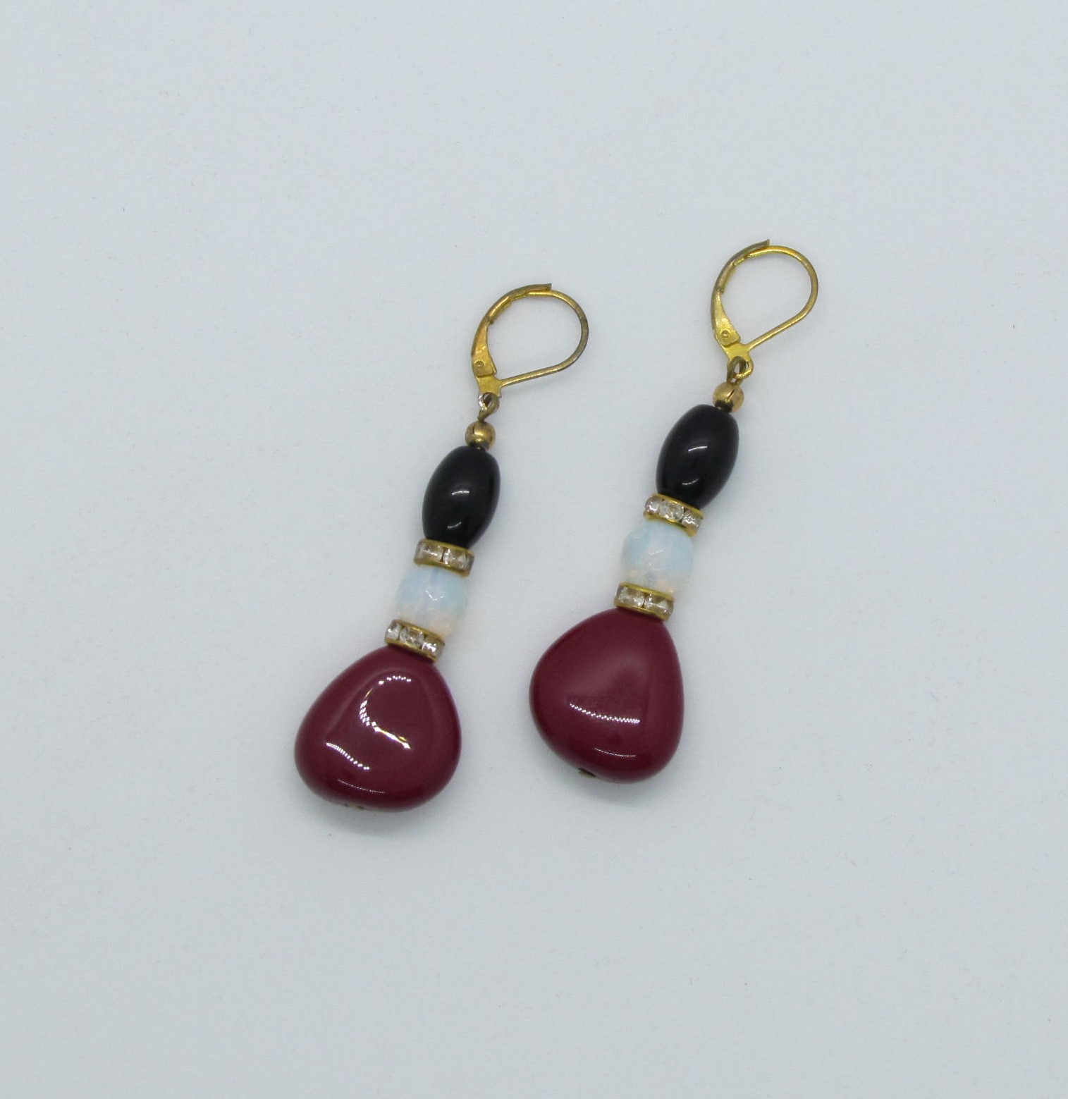 Moonstone & Vintage Teardrop Gold Tone Earrings.