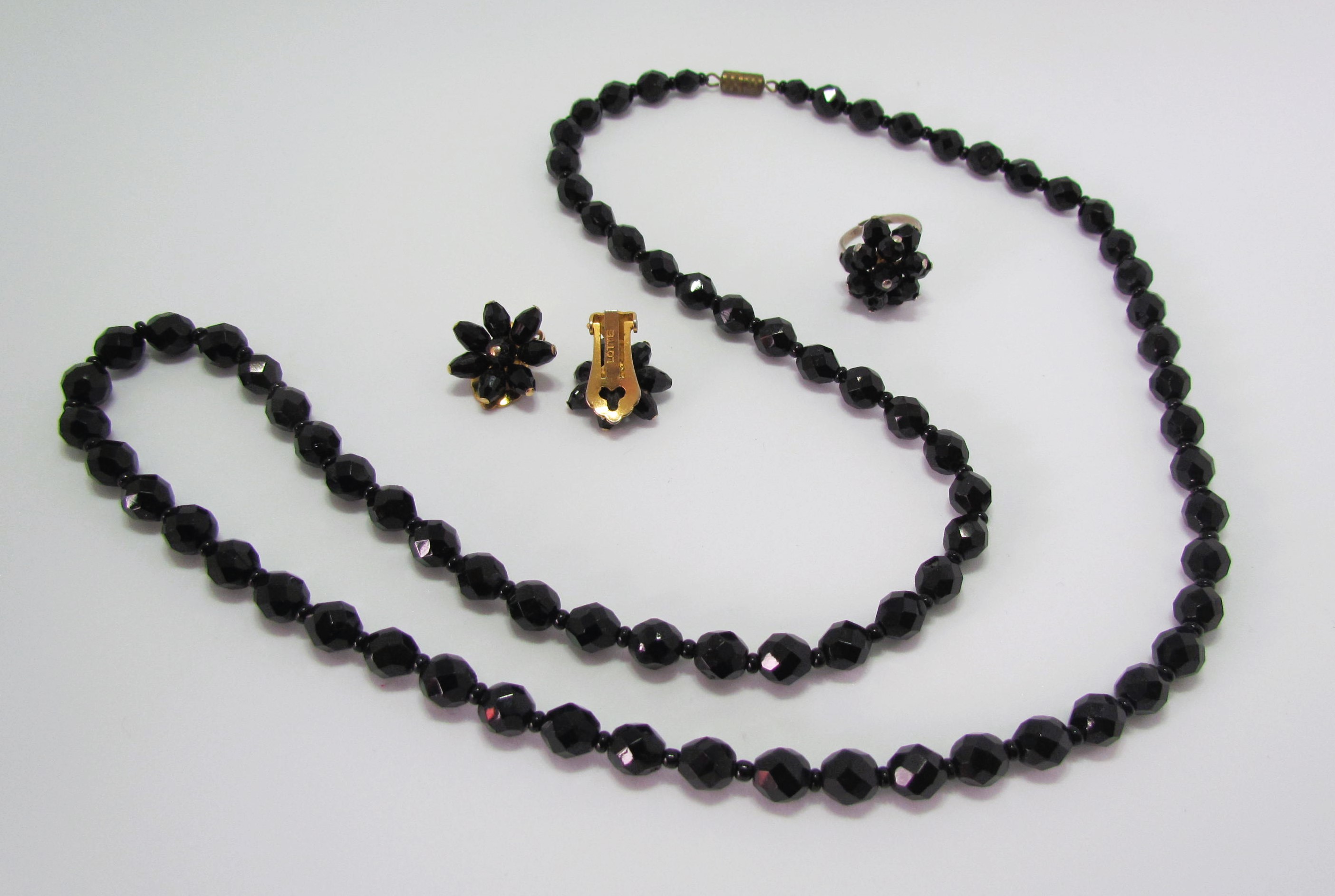 Designer Lotte De Mey Faceted Black Beaded Set.