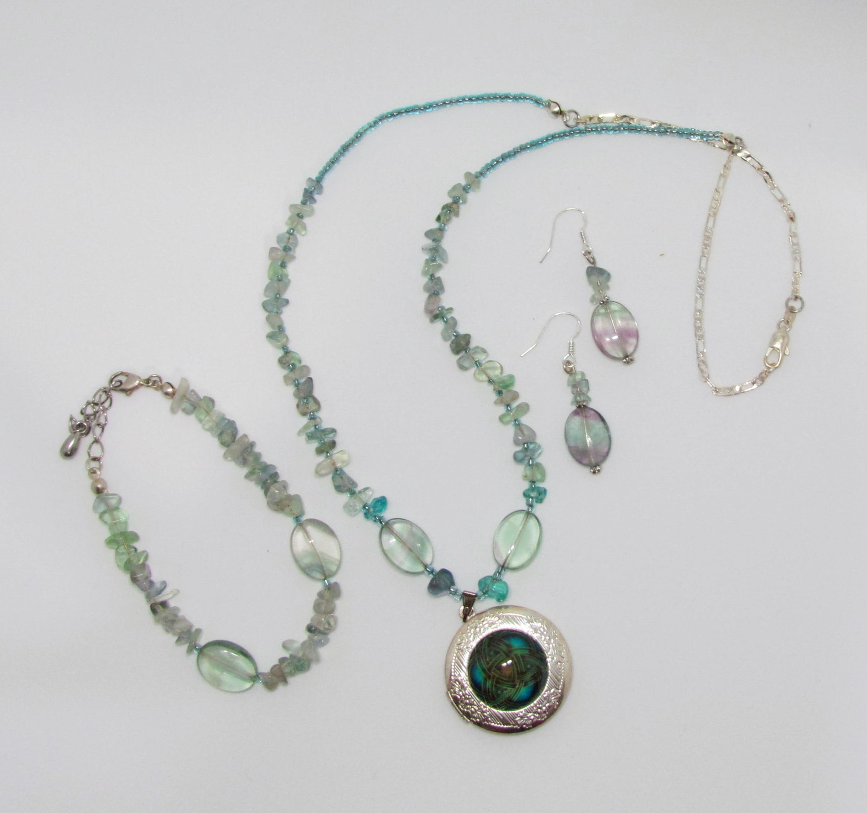 Flourite Gemstone Triquetra Locket/Diffuser Celtic Trinity Knot Set.