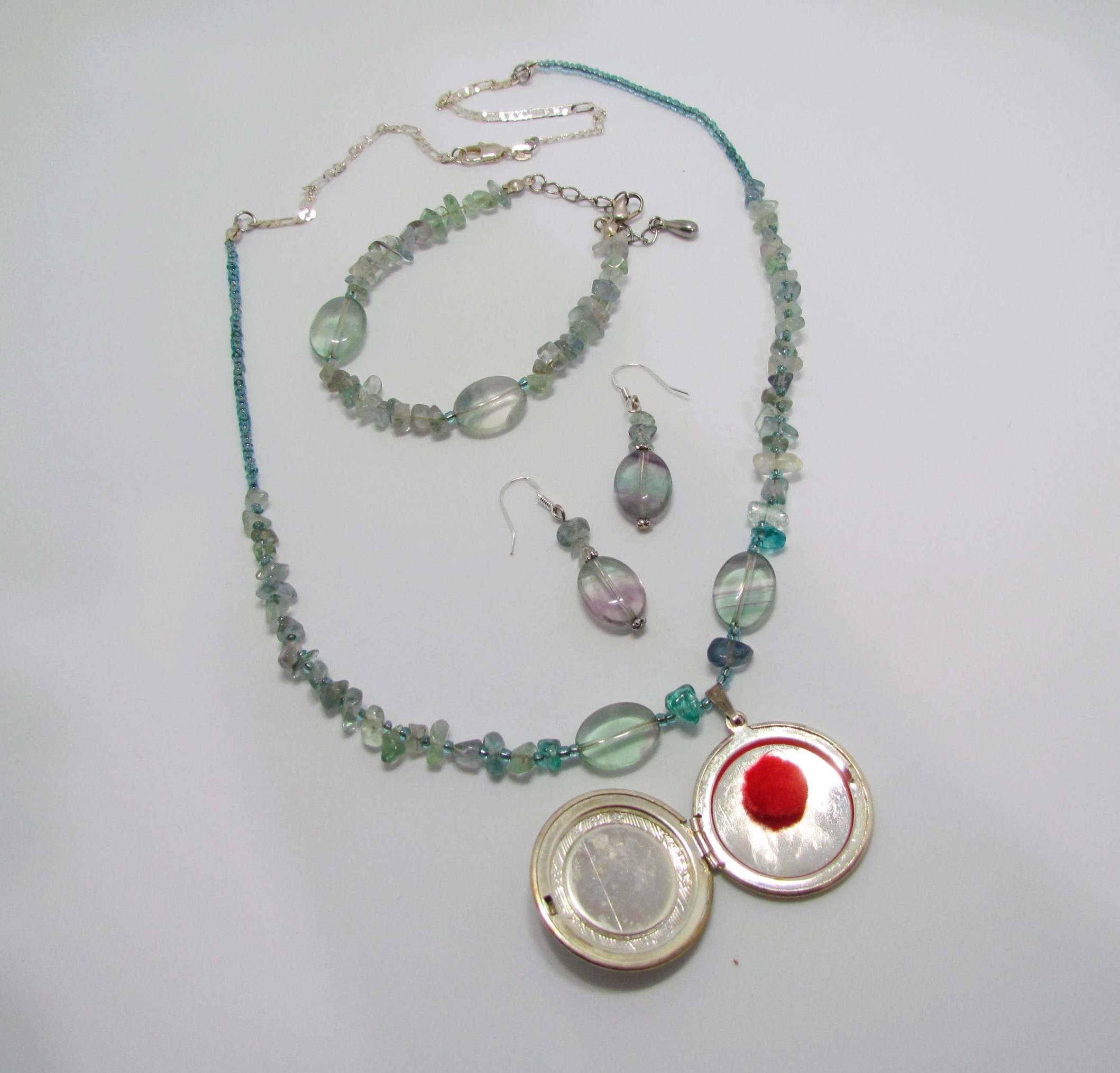 Flourite Gemstone Triquetra Locket/Diffuser Celtic Trinity Knot Set.