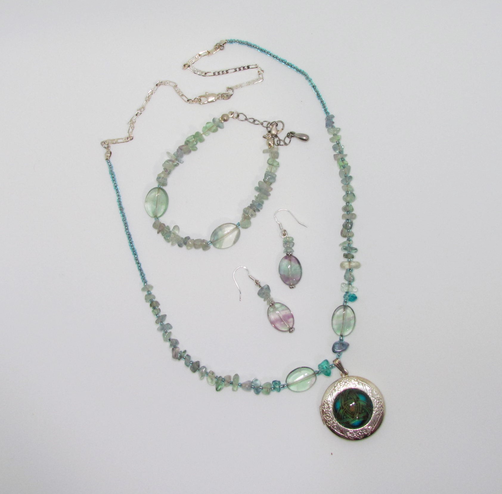 Flourite Gemstone Triquetra Locket/Diffuser Celtic Trinity Knot Set.