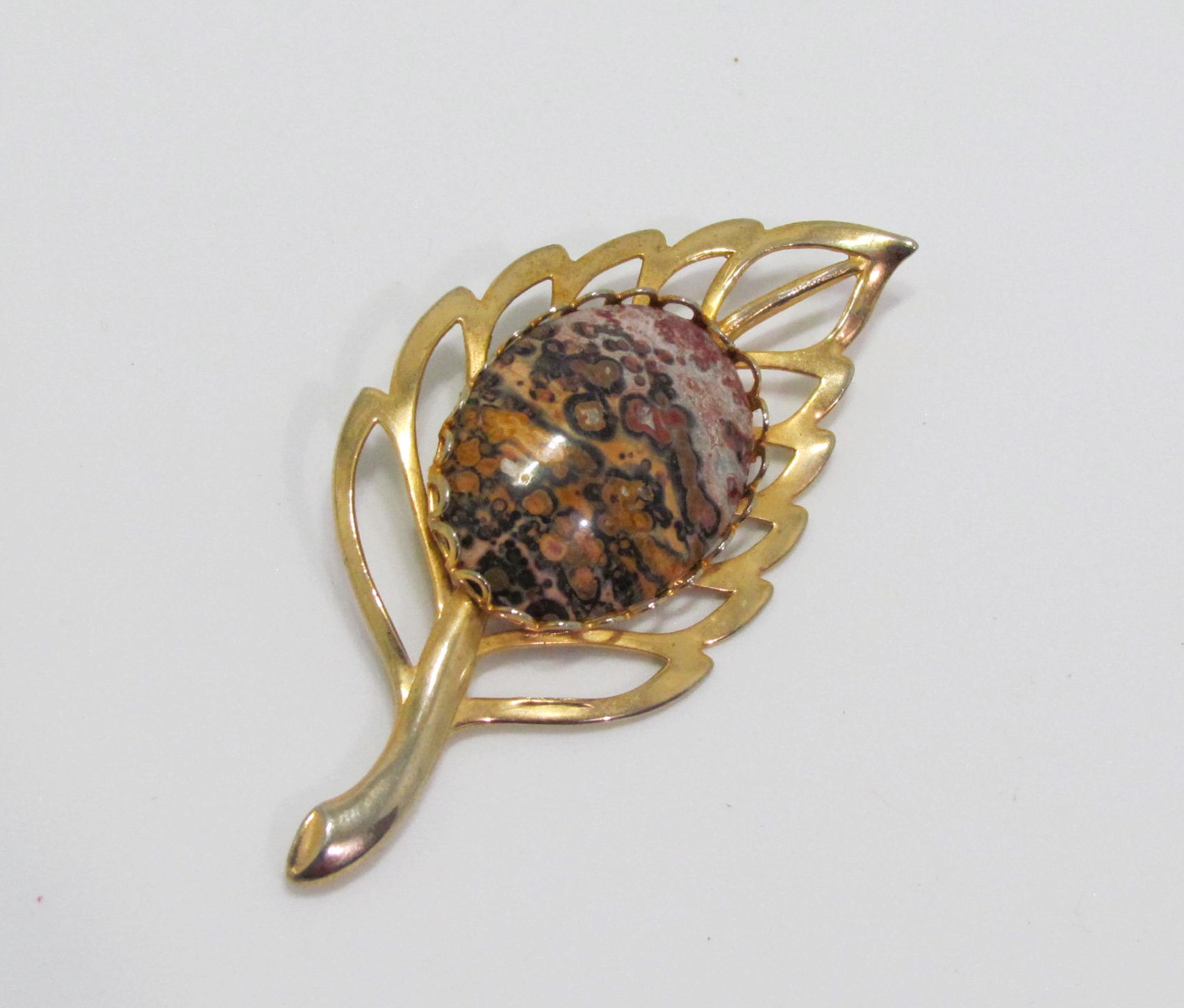 True Marvel of Nature Leopard Skin Jasper Stone Brooch.