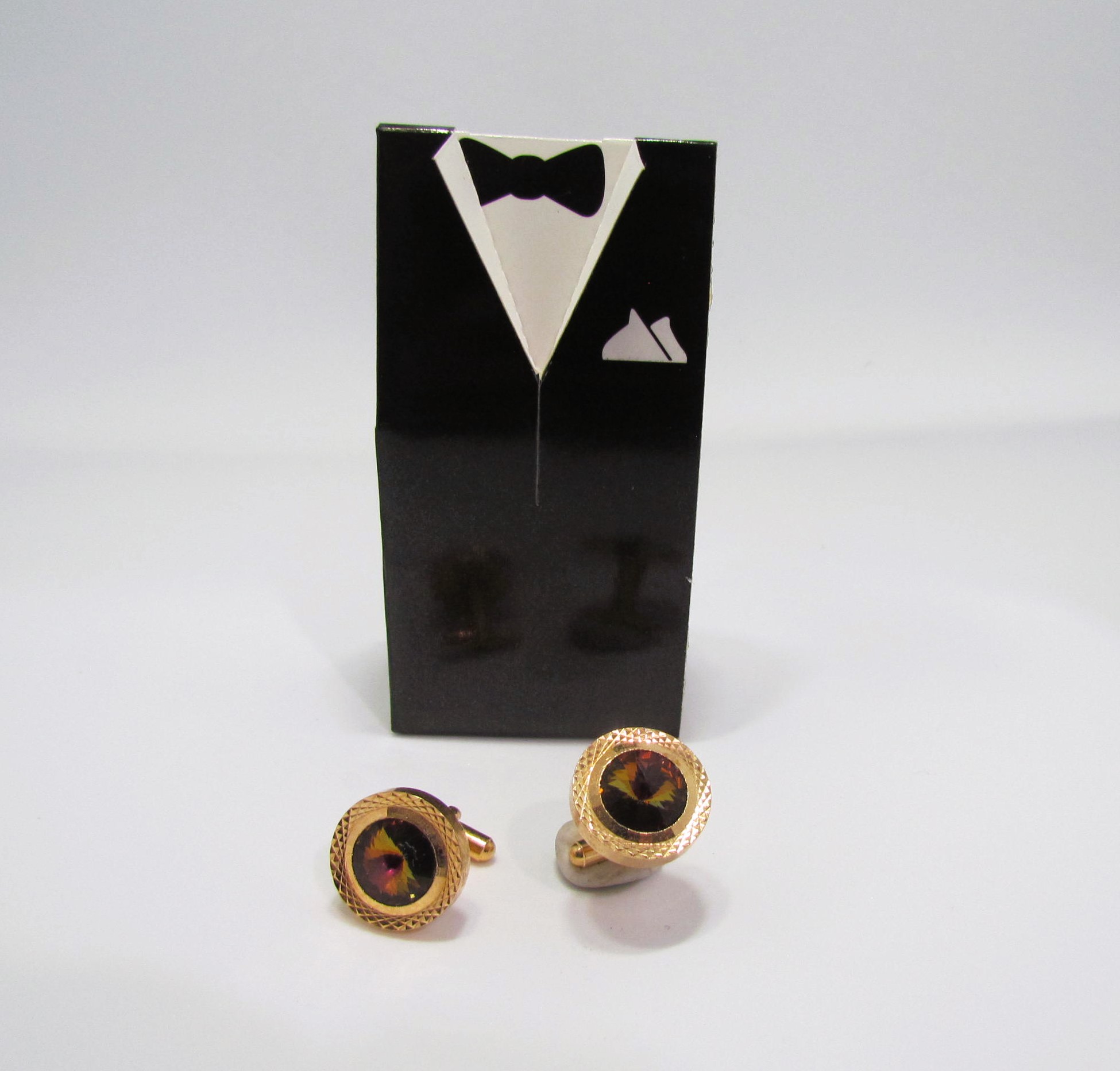 Retro Vintage Rainbow Rivoli Crystal Cuff Links