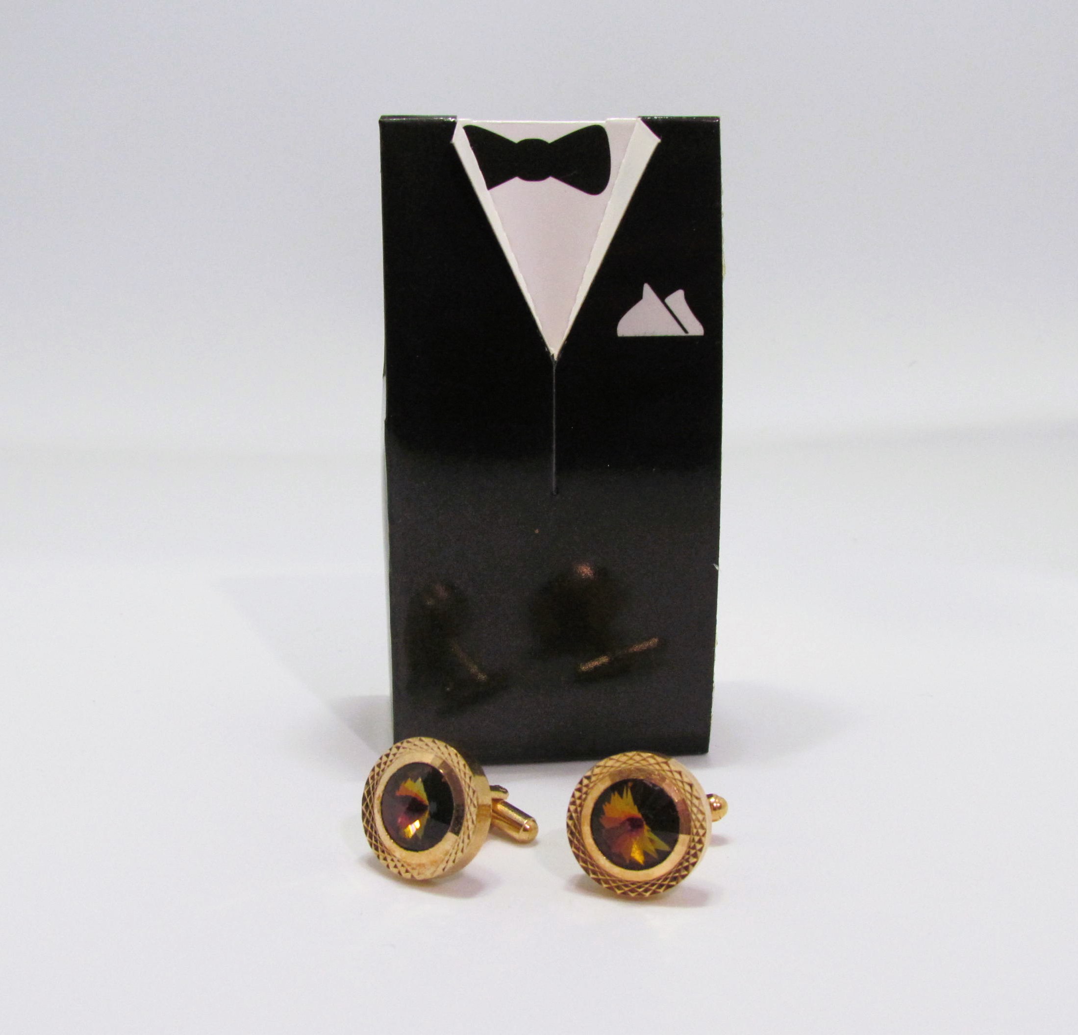 Retro Vintage Rainbow Rivoli Crystal Cuff Links