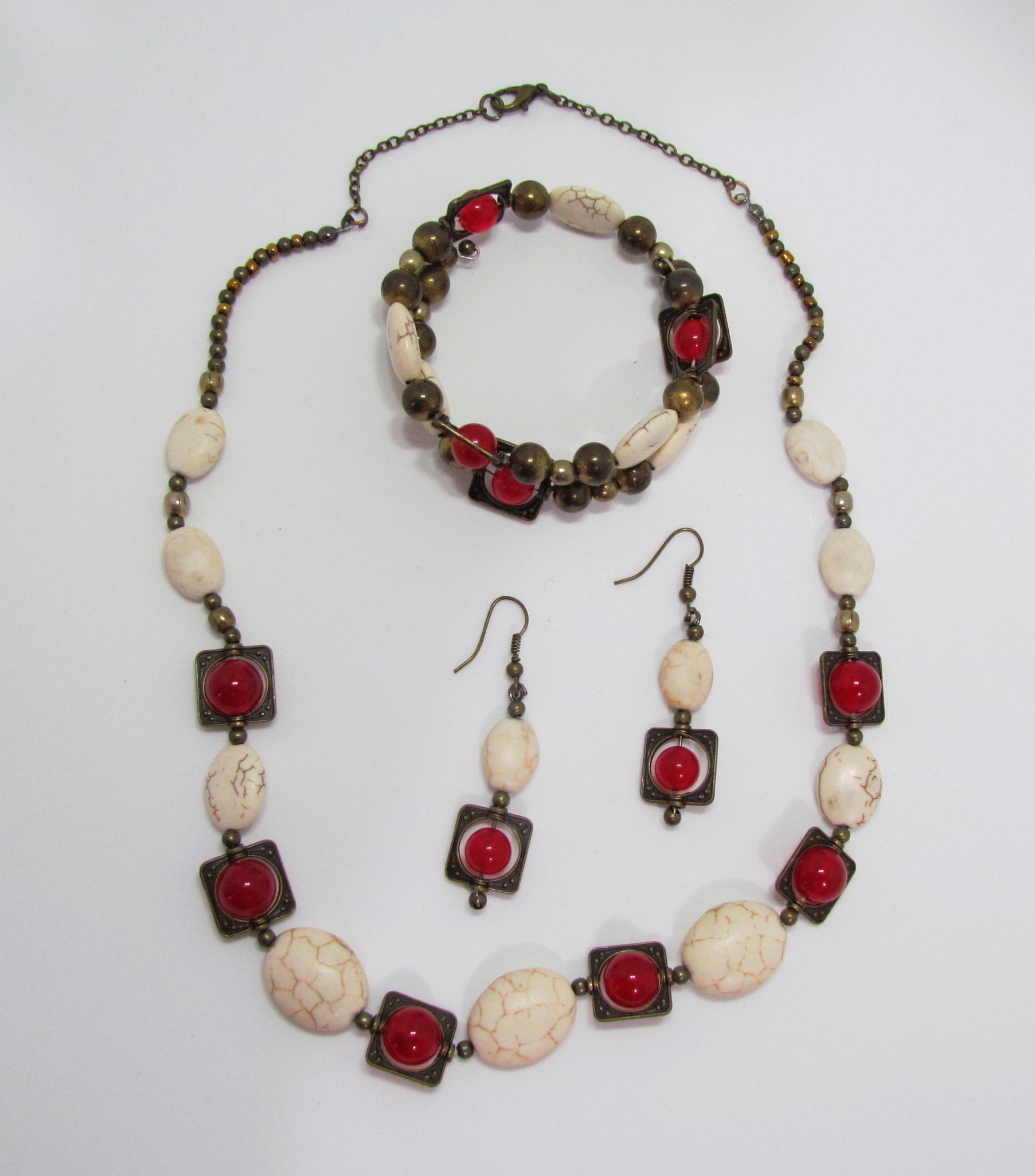 Unique Set Howlite and African Ruby In Bronze.