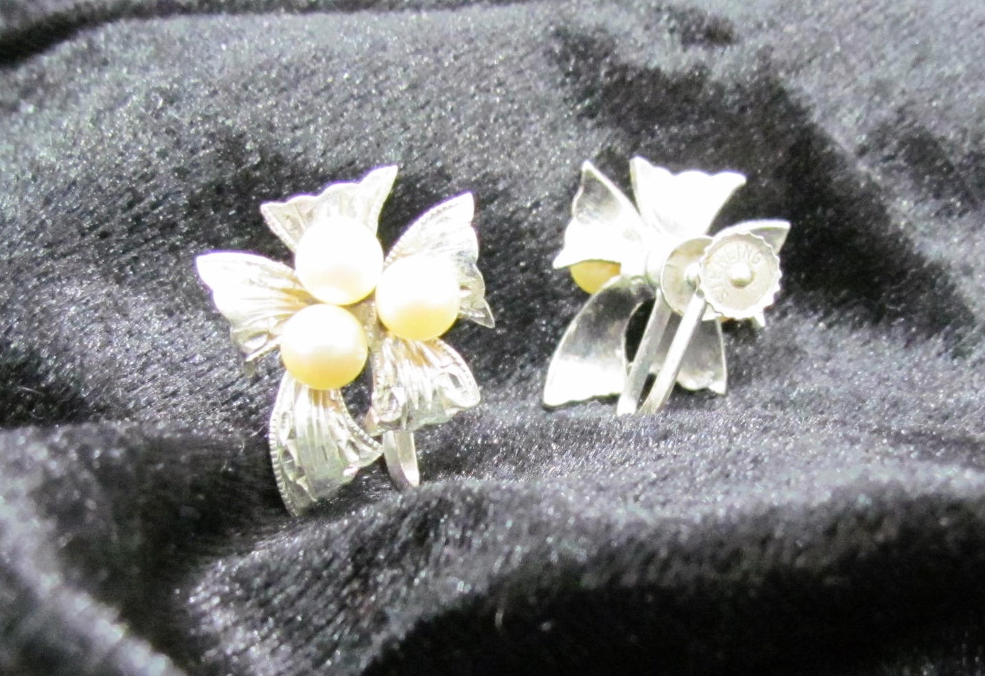 Rare 1930s Regal Sterling Silver Pearl Earrings.