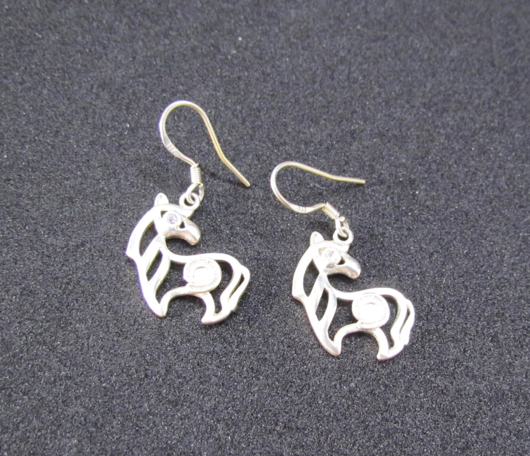 Sweet Sterling Silver Horse Earrings with Crystal Eyes.