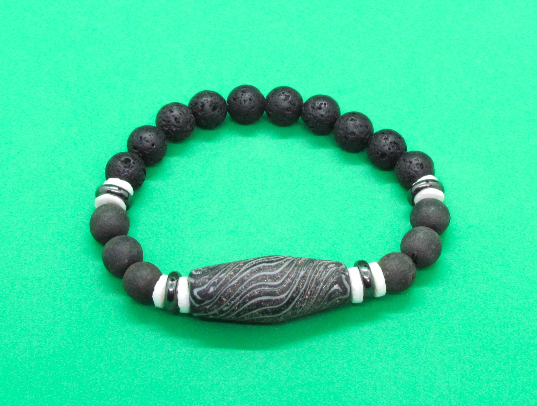 Vintage Tibetan Stone & Lava Bead Bracelet.
