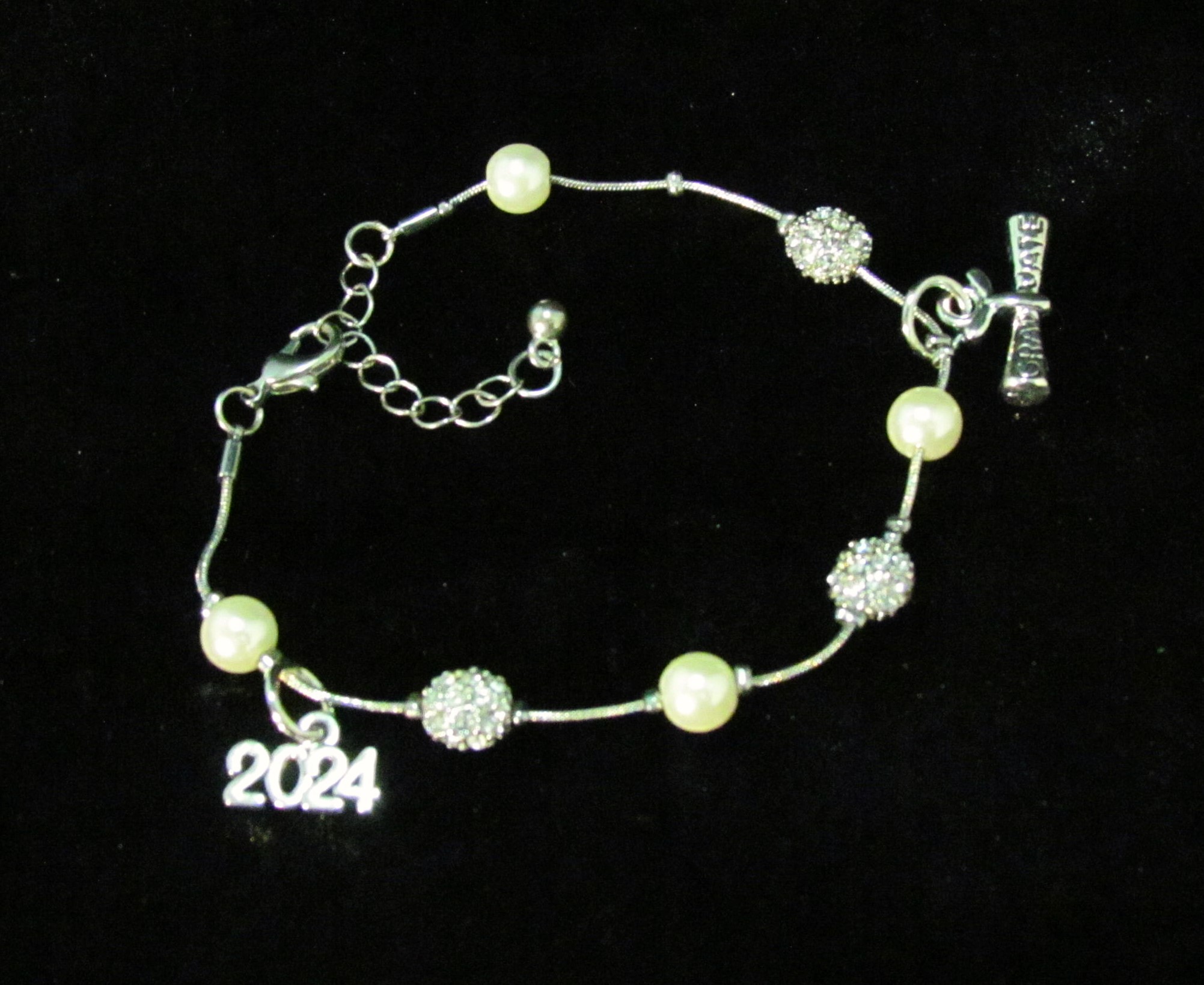 Shimmering 2024 Graduation Bracelet in Silver.