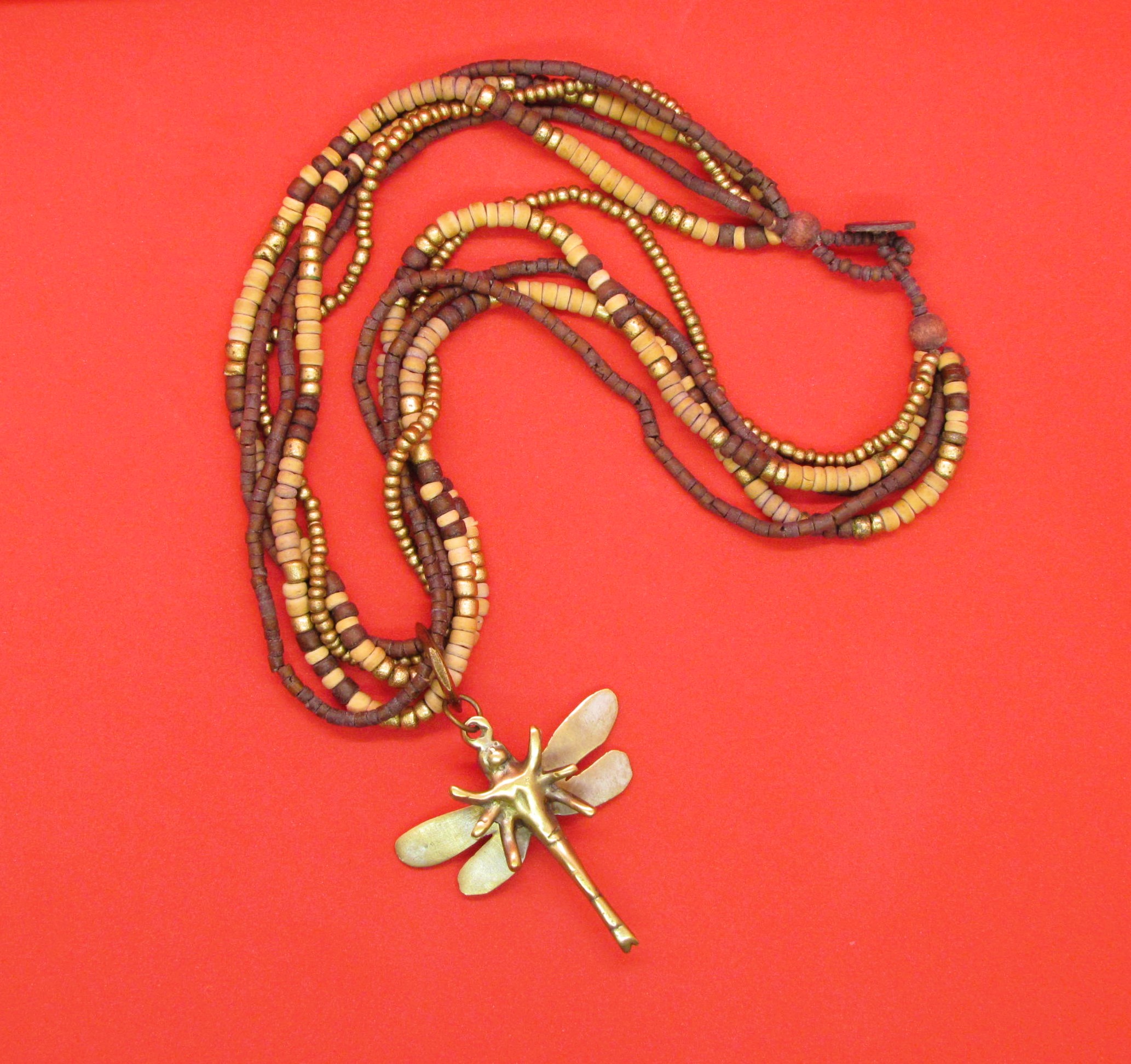 Bohemian Brass Dragonfly Multi Strand Pendant.