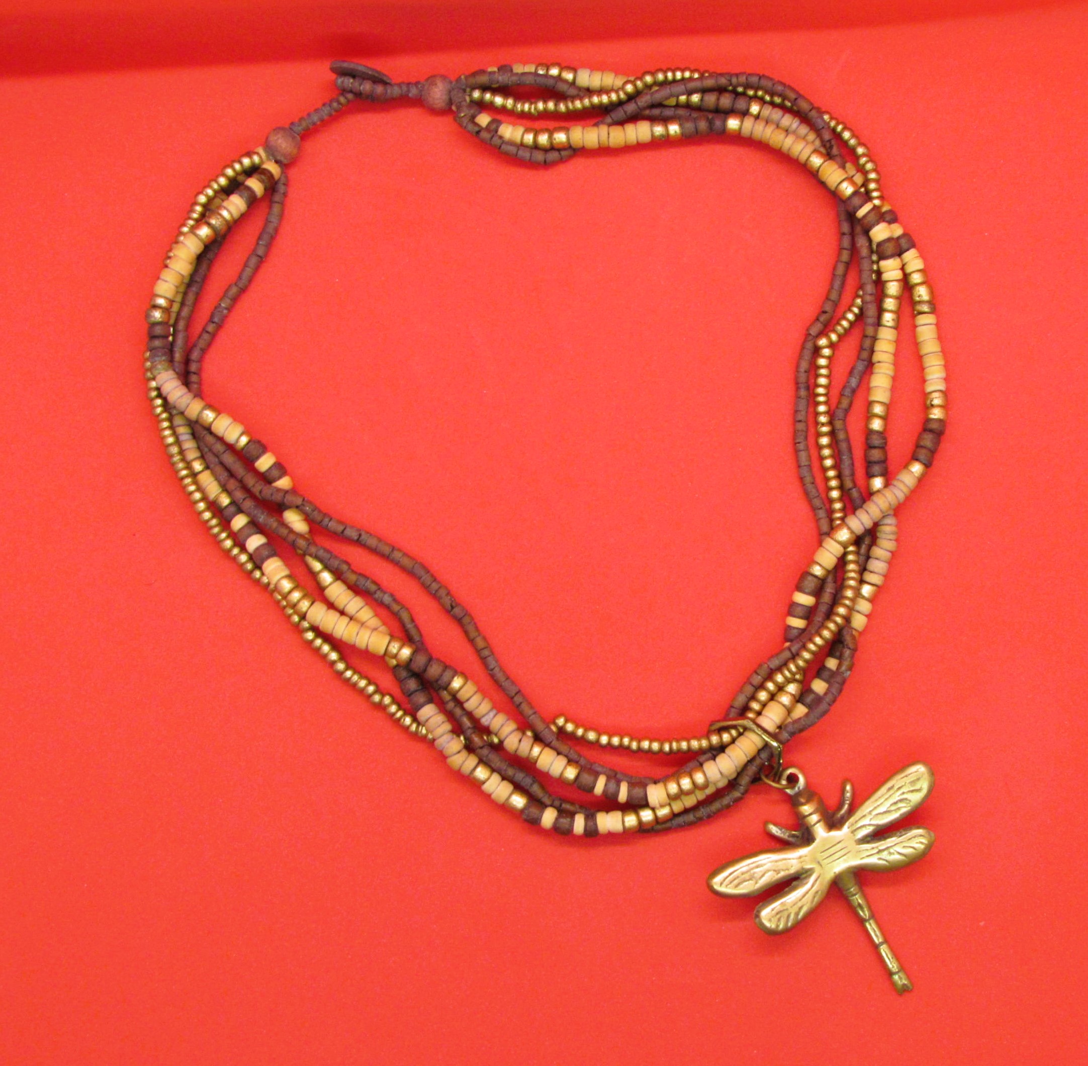 Bohemian Brass Dragonfly Multi Strand Pendant.