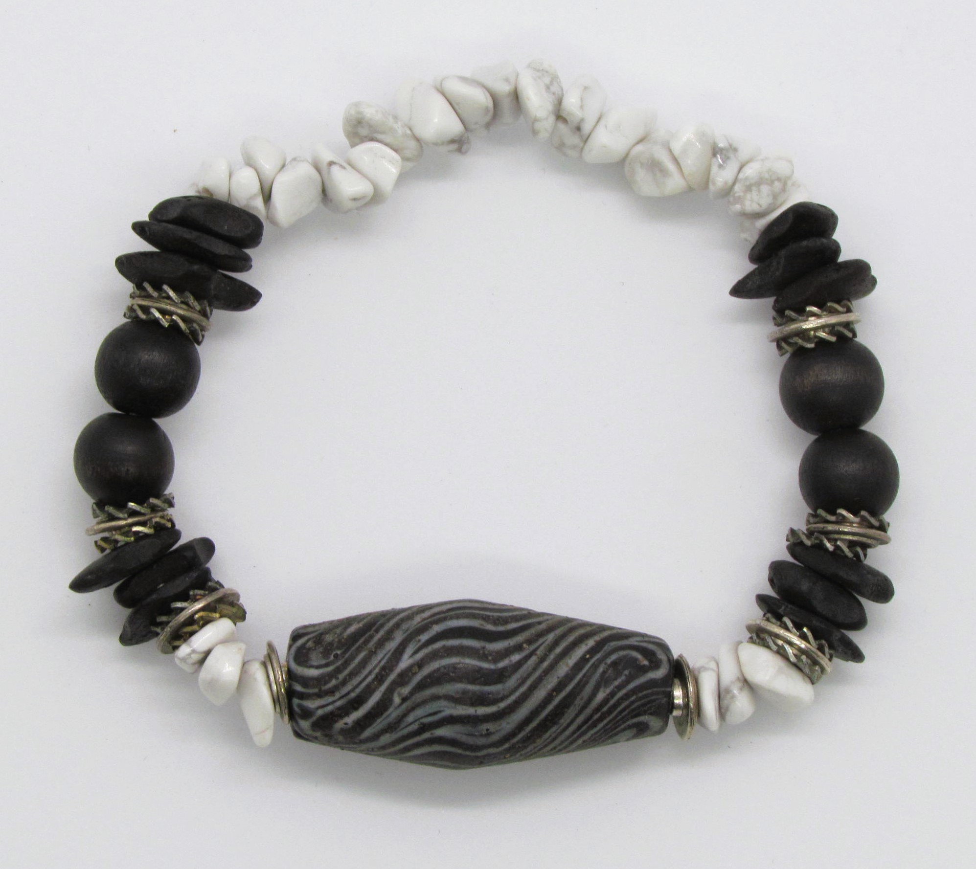 Heritage Tibetan Bead with Howlite & Sandlewood Bracelet.